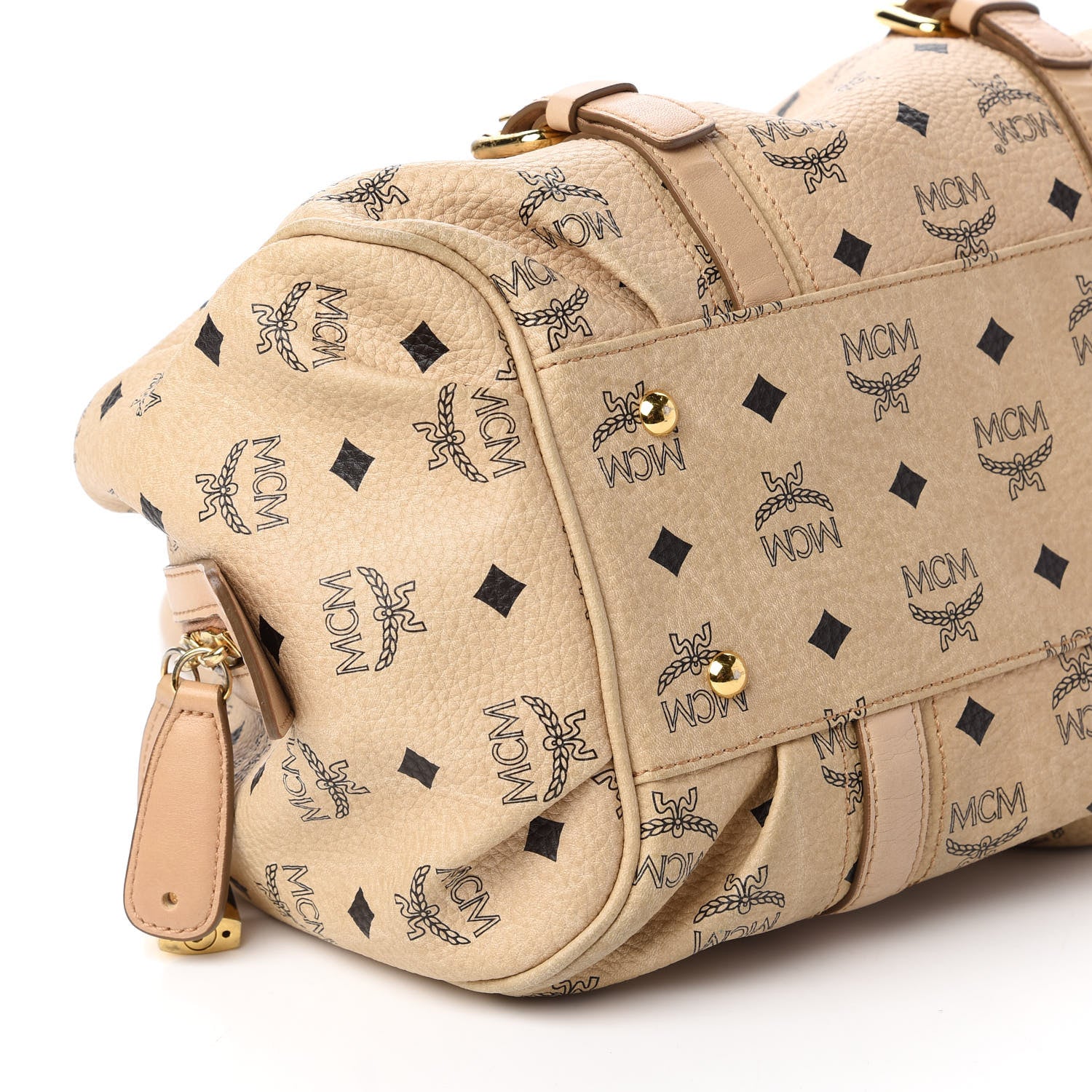 MCM Visetos Vintage Boston Satchel Beige 6 of 11