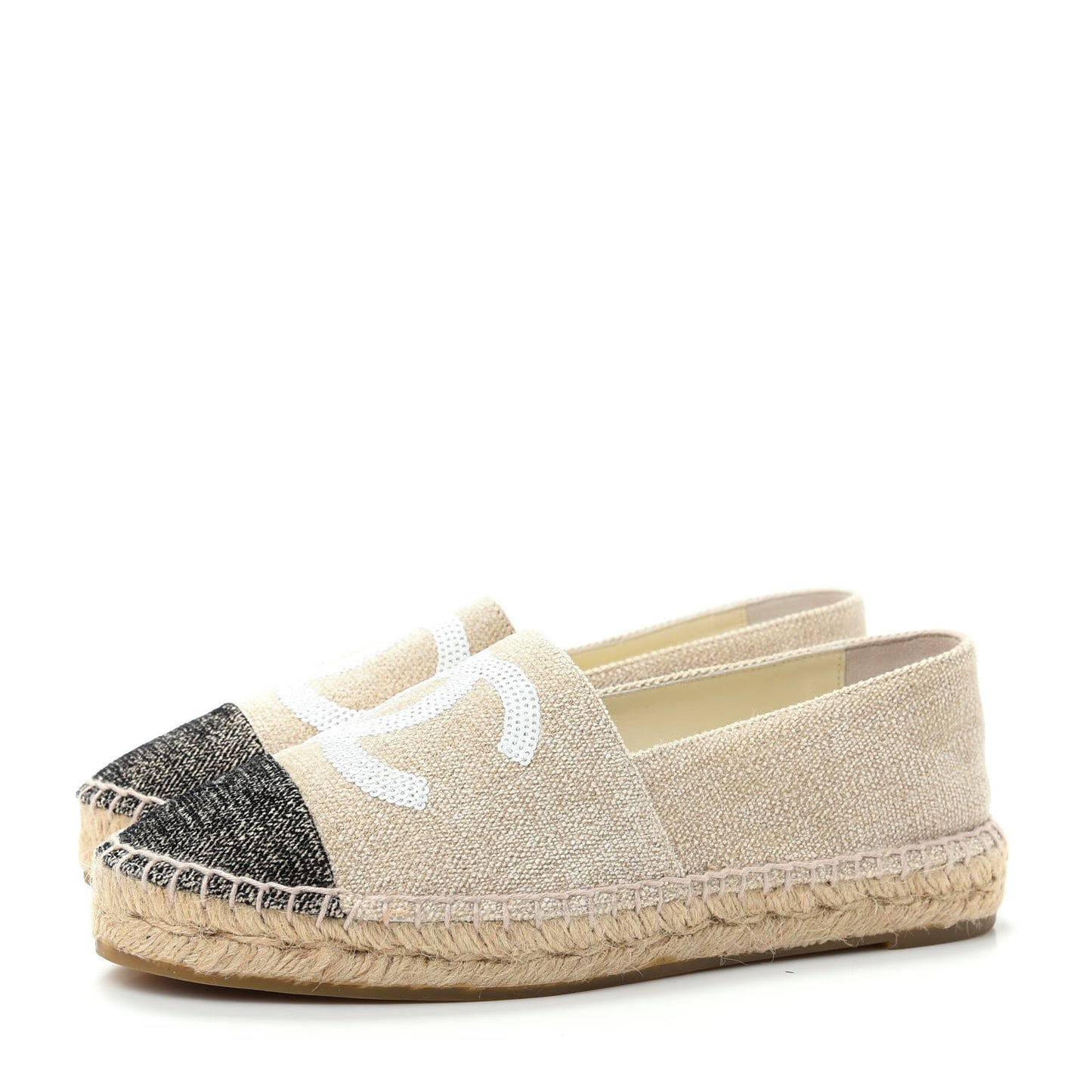 Toile Sequin CC Espadrilles 37 Beige Black