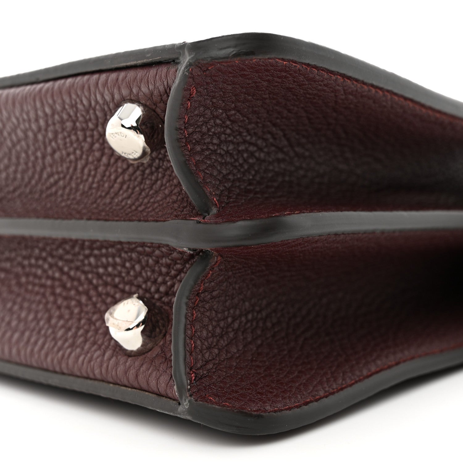 Fendi Cuoio Romano Vitello Cover Glazed Fabric Bi-Color FF 1974 Mini Peekaboo I SEE U Satchel Granada Tartufo Burgundy Tobacco Moro 10 of 10