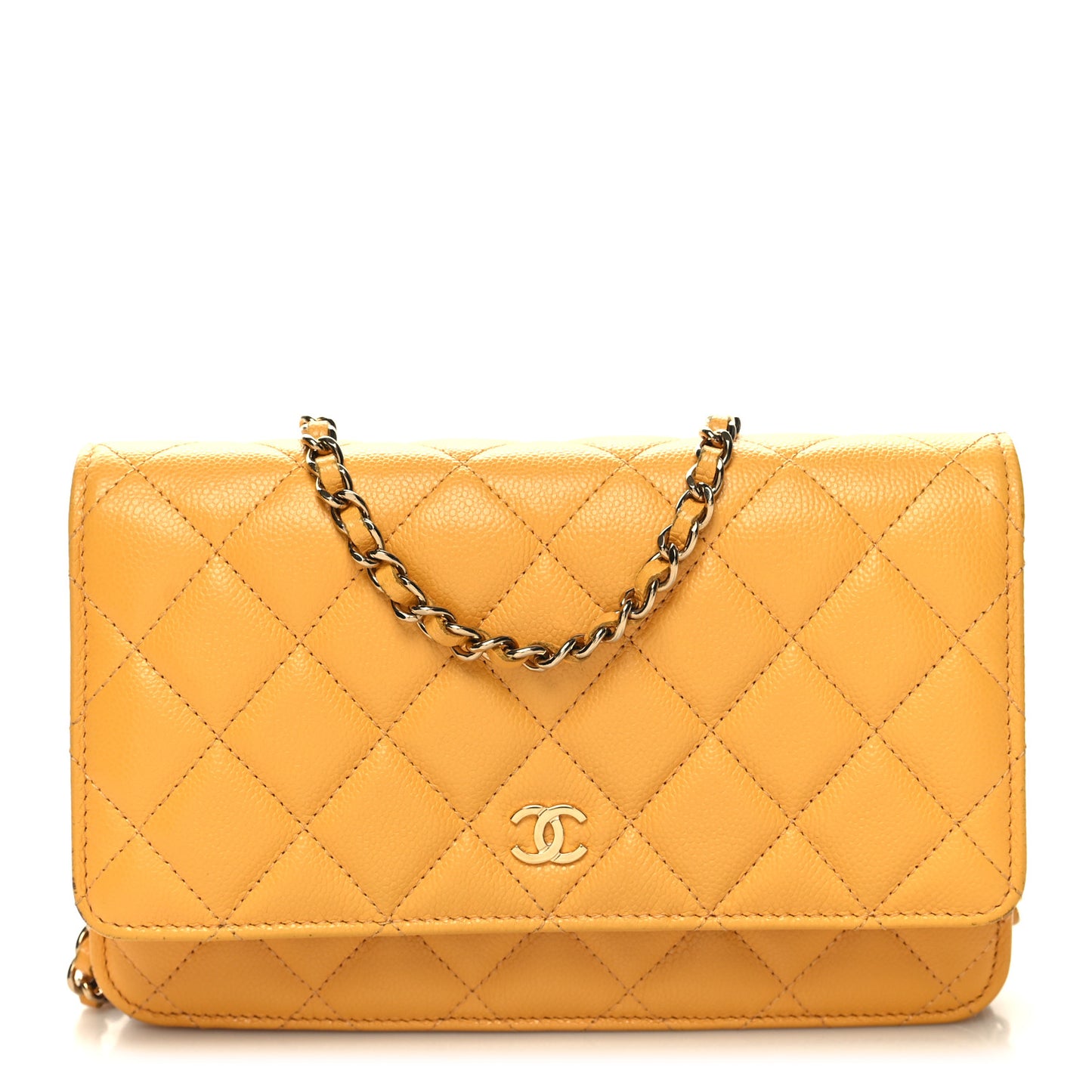 Caviar Quilted Wallet on Chain WOC Yellow