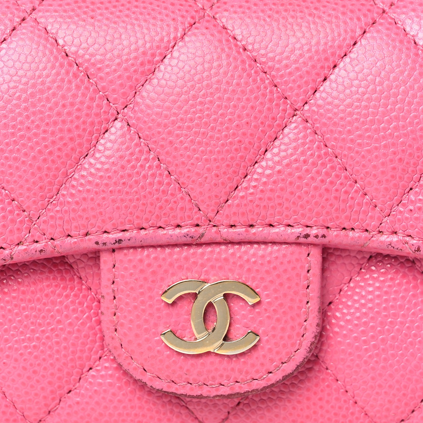 Caviar Quilted Flap Card Holder Wallet Pink