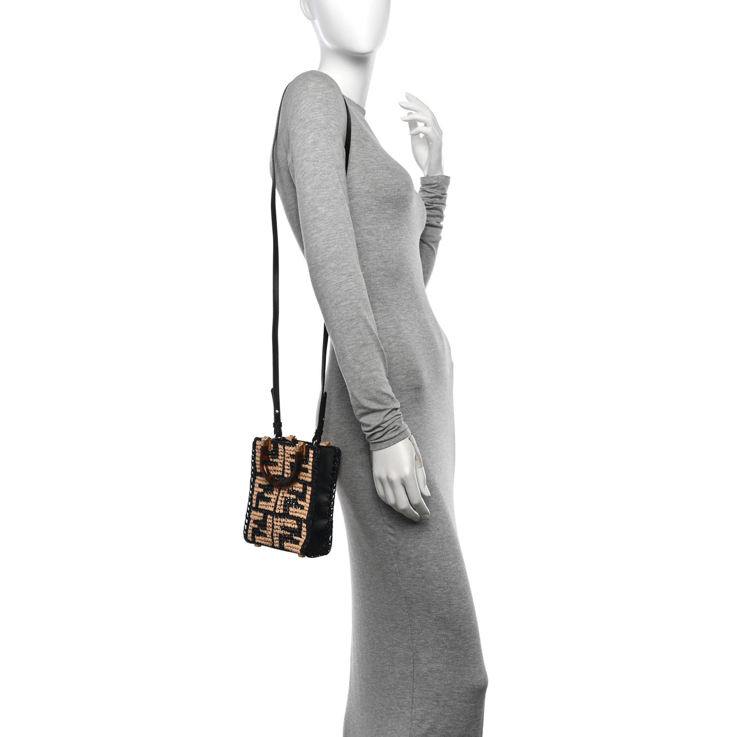 Raffia Plexiglass Crochet Mini Sunshine Shopper Tote Black