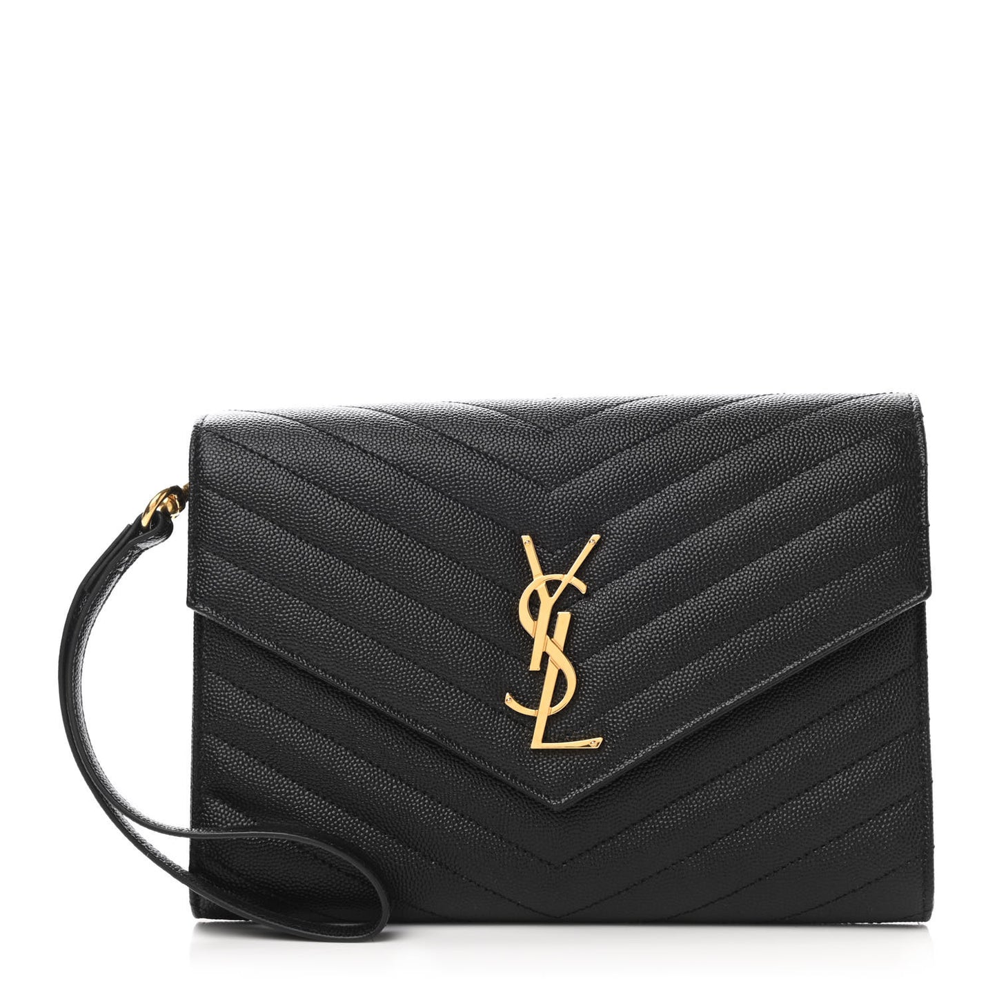 Grain De Poudre Matelasse Chevron Monogram Envelope Clutch Black