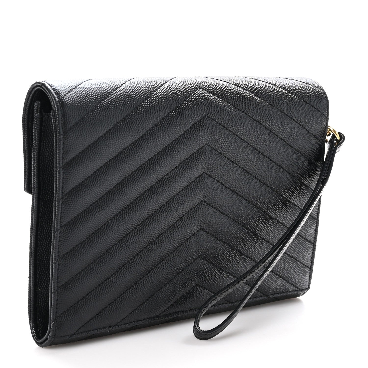 Saint Laurent Grain De Poudre Matelasse Chevron Monogram Envelope Clutch Black 3 of 11
