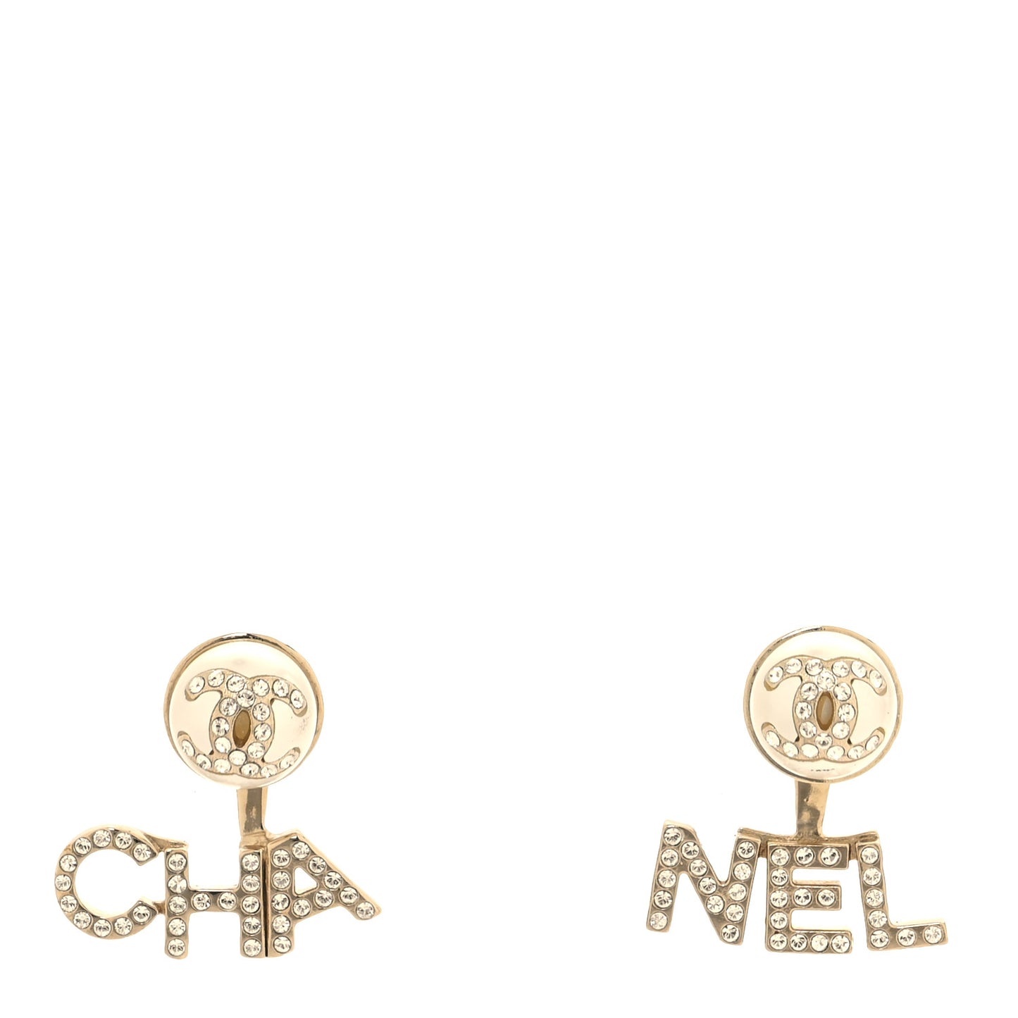 Crystal Pearl Cha-Nel Logo Earrings Gold