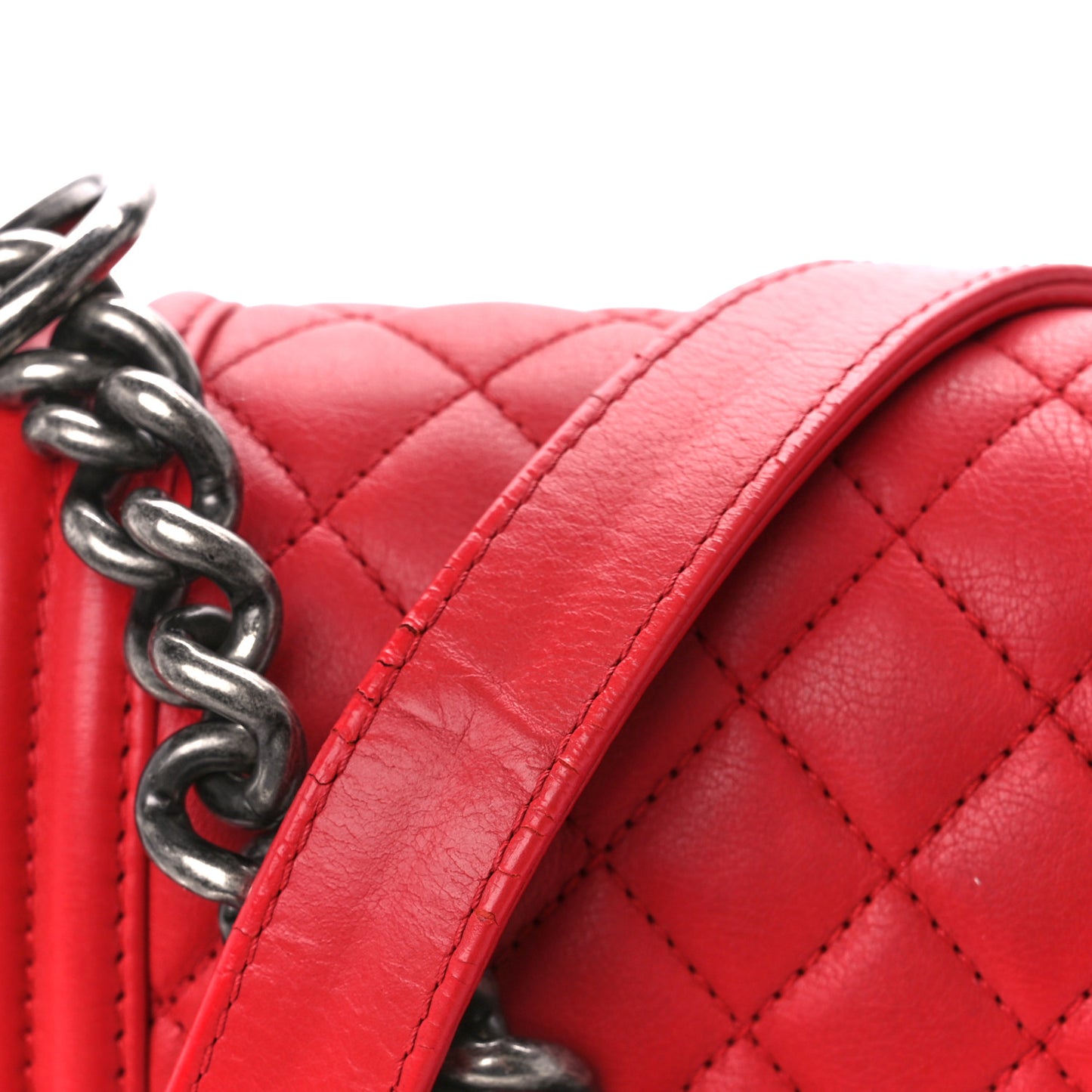 Calfskin Quilted Large Boy Flap Red