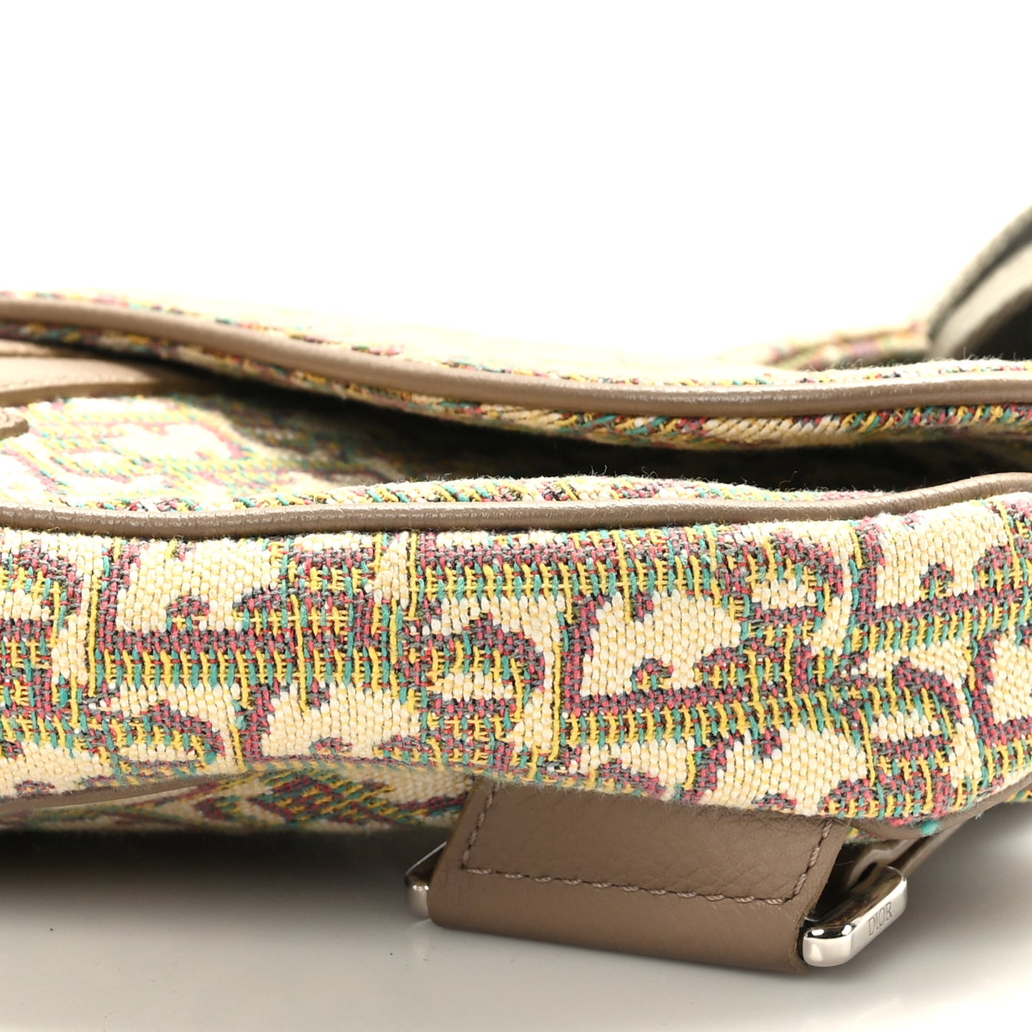 Jacquard Oblique Mens Saddle Bag Beige Multicolor