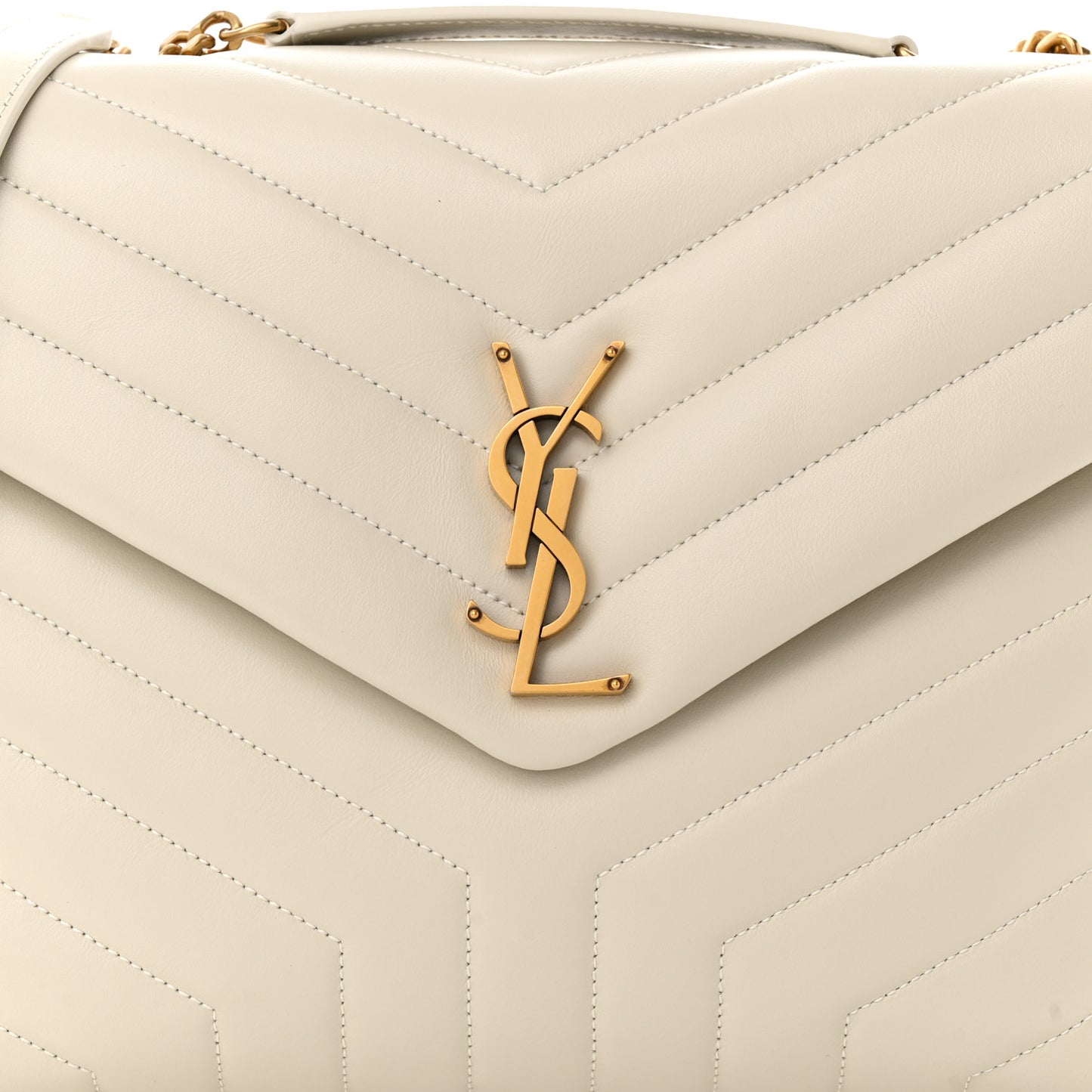 Calfskin Y Quilted Monogram Medium Loulou Chain Satchel Crema Soft