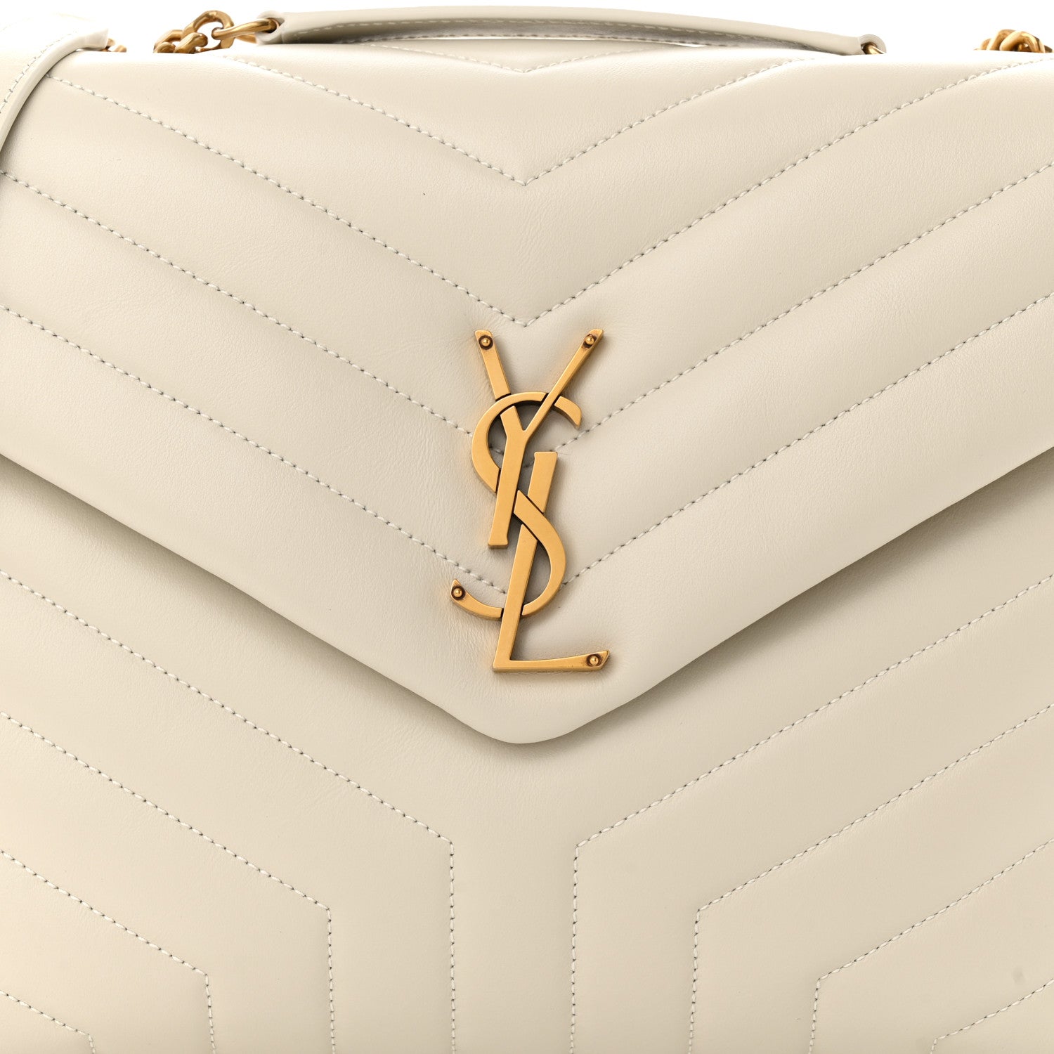 Saint Laurent Calfskin Y Quilted Monogram Medium Loulou Chain Satchel Crema Soft 8 of 11