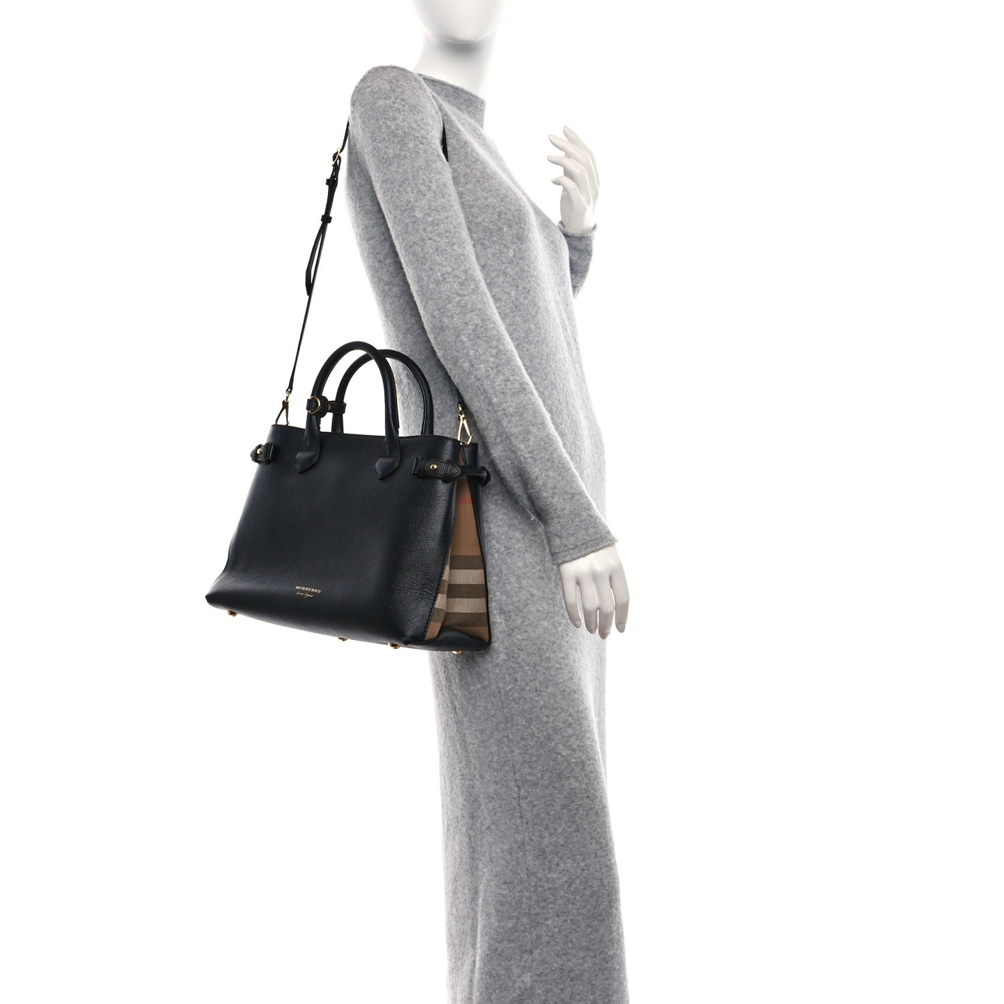 Derby Calfskin House Check Medium Banner Tote Black