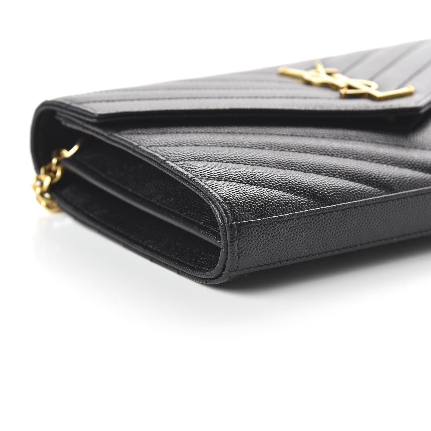 Saint Laurent Grain De Poudre Matelasse Chevron Monogram Chain Wallet Black 6 of 9