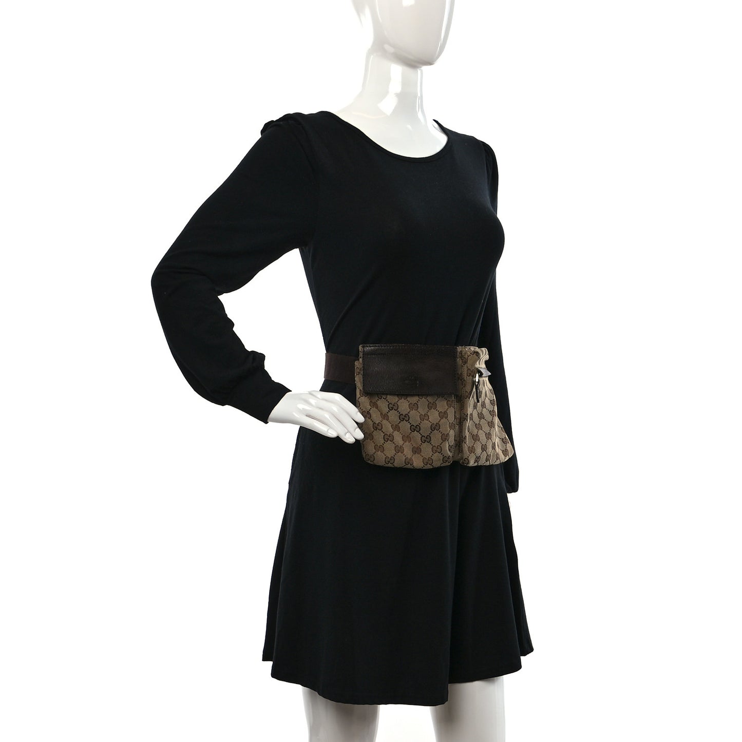 GG Monogram Double Pocket Belt Bag Dark Brown