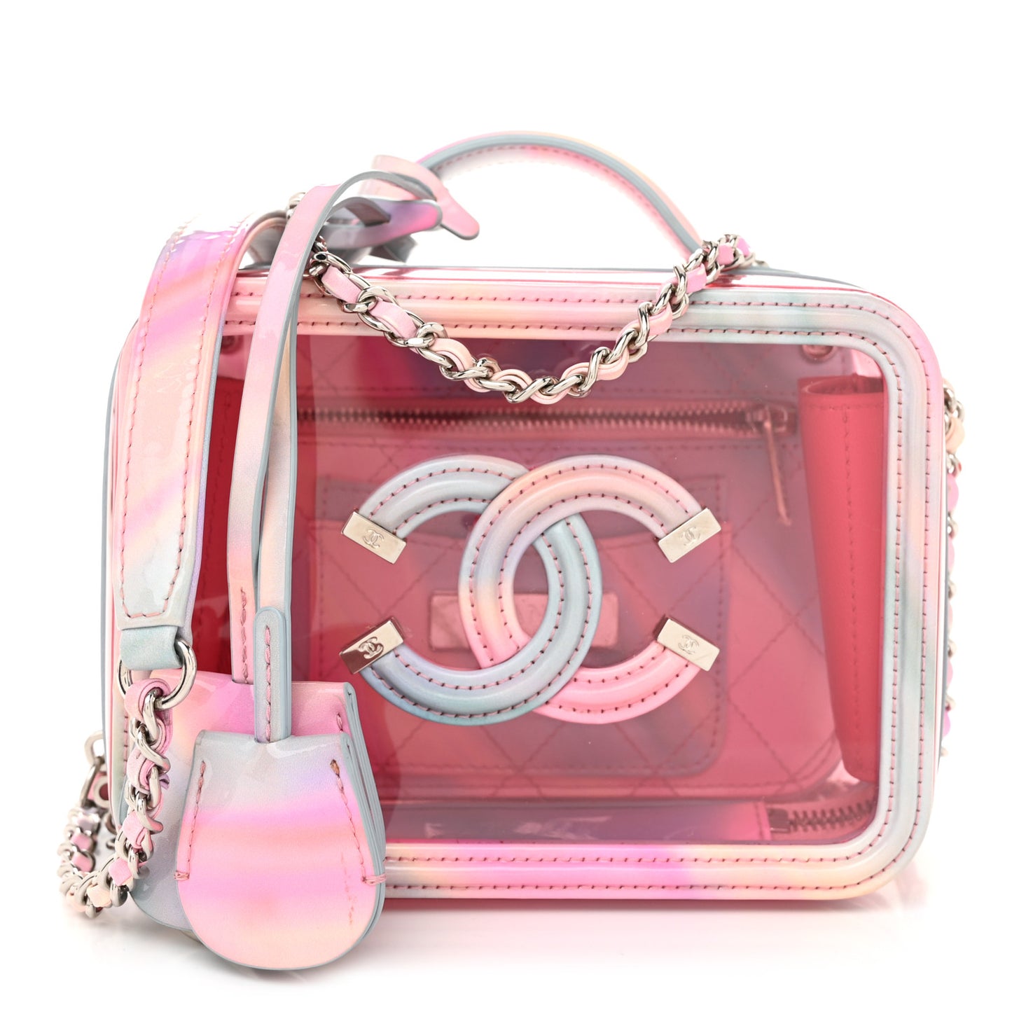 PVC Patent Calfskin Patent Lambskin Small CC Vanity Case Pink