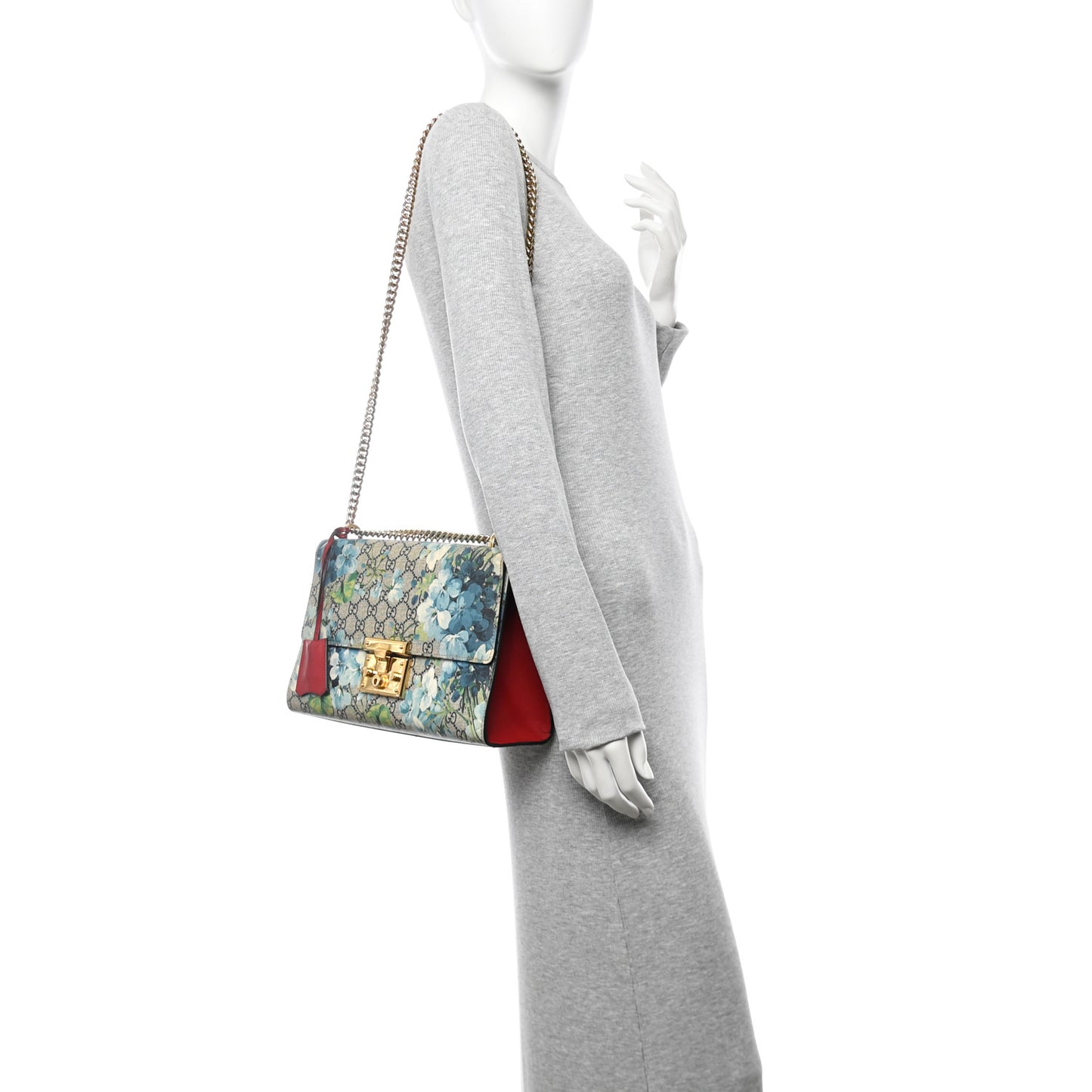 GG Supreme Monogram Blooms Medium Padlock Shoulder Bag Beige Blue Navy Hibiscus Red