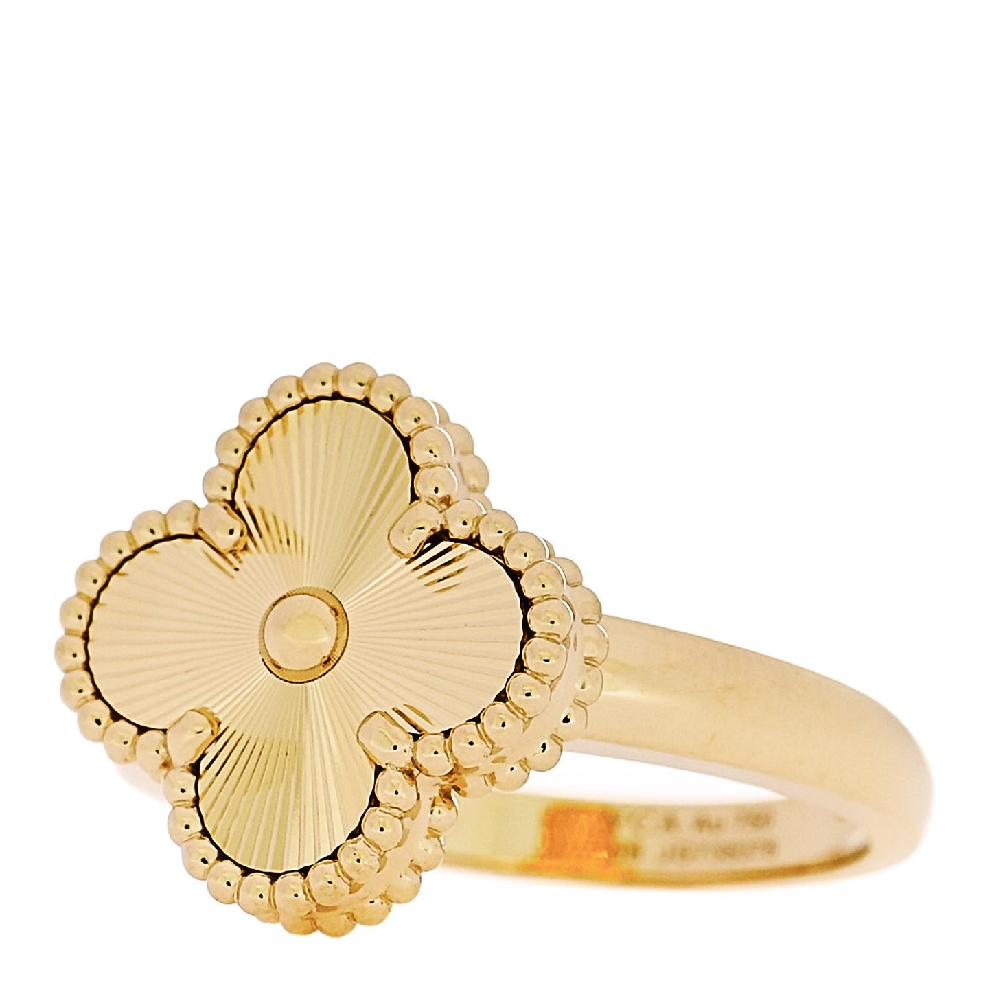 18K Yellow Gold Guilloche Vintage Alhambra Ring 58 8.5