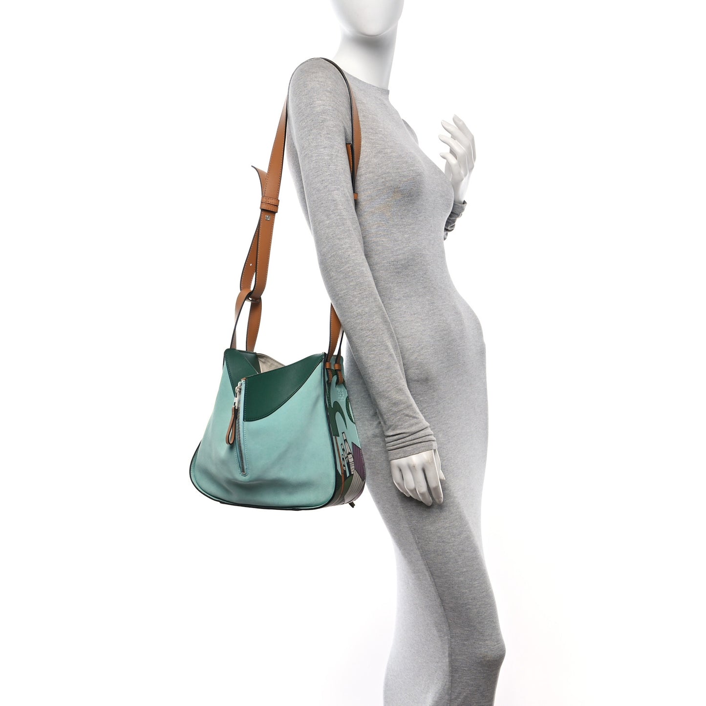 X KEN PRICE Calfskin Suede Small Easter Island Hammock Shoulder Bag Blue Tan Multicolor