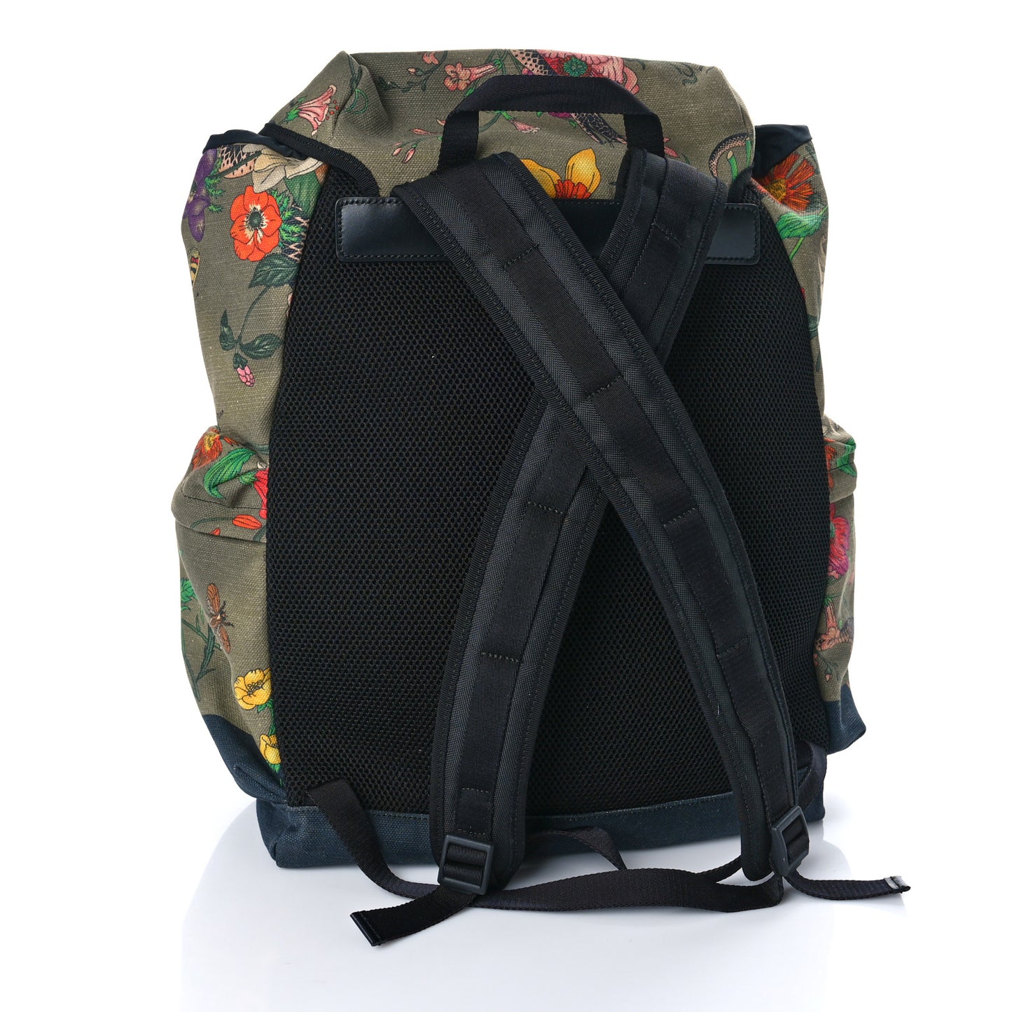 Canvas Floral Snake Double Buckle Backpack Green