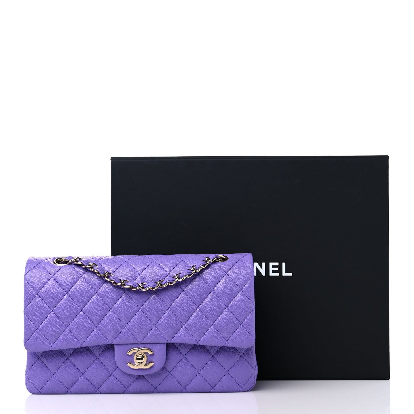 Caviar Quilted Medium Double Flap Purple