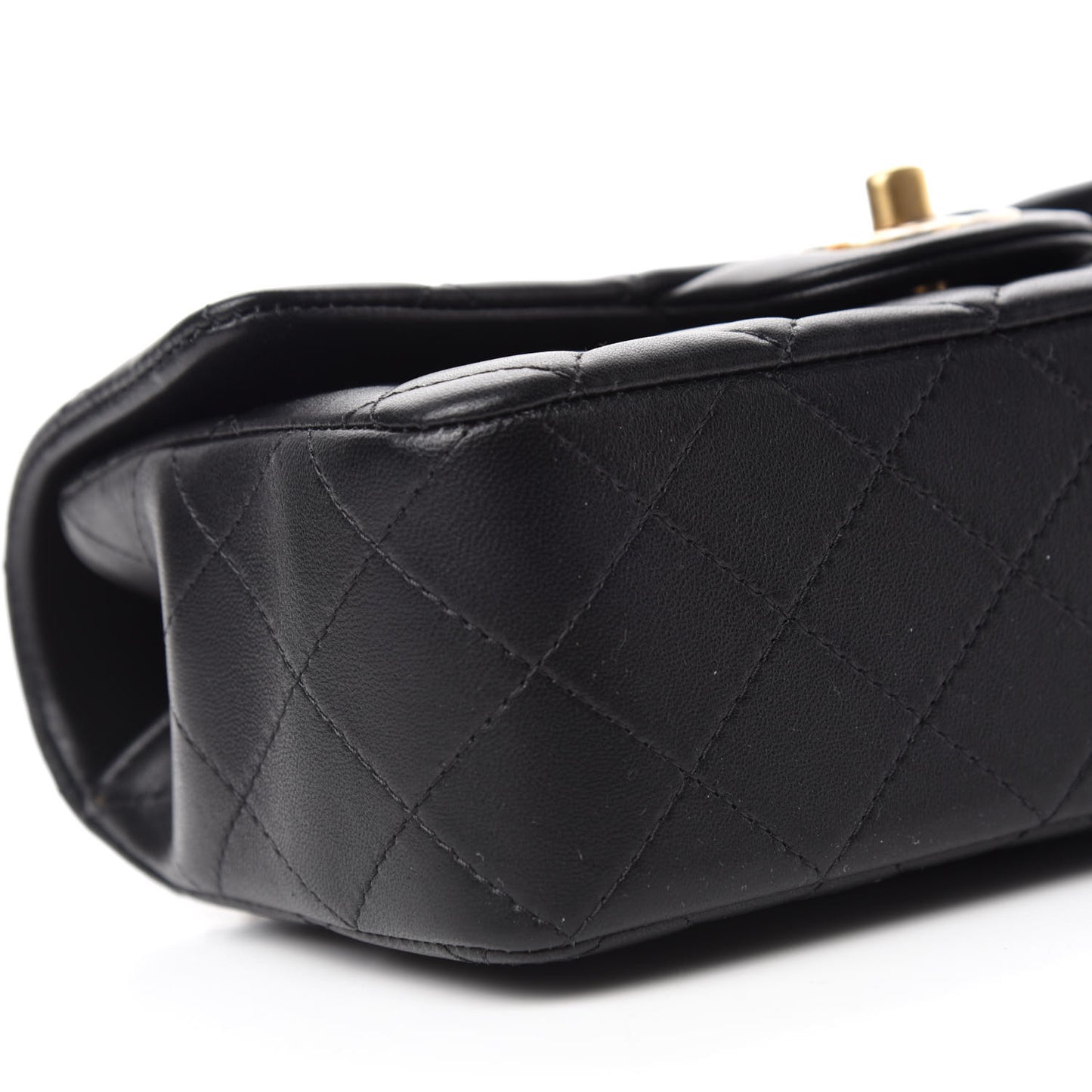Lambskin Quilted Mini Top Handle Rectangular Flap Black