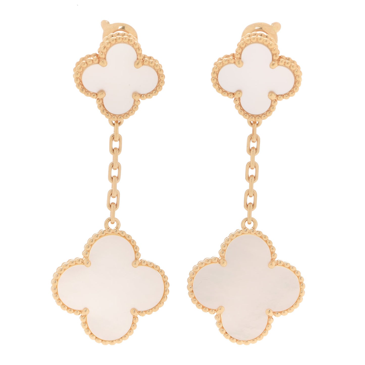 18K Yellow Gold Mother of Pearl 2 Motifs Magic Alhambra Earrings