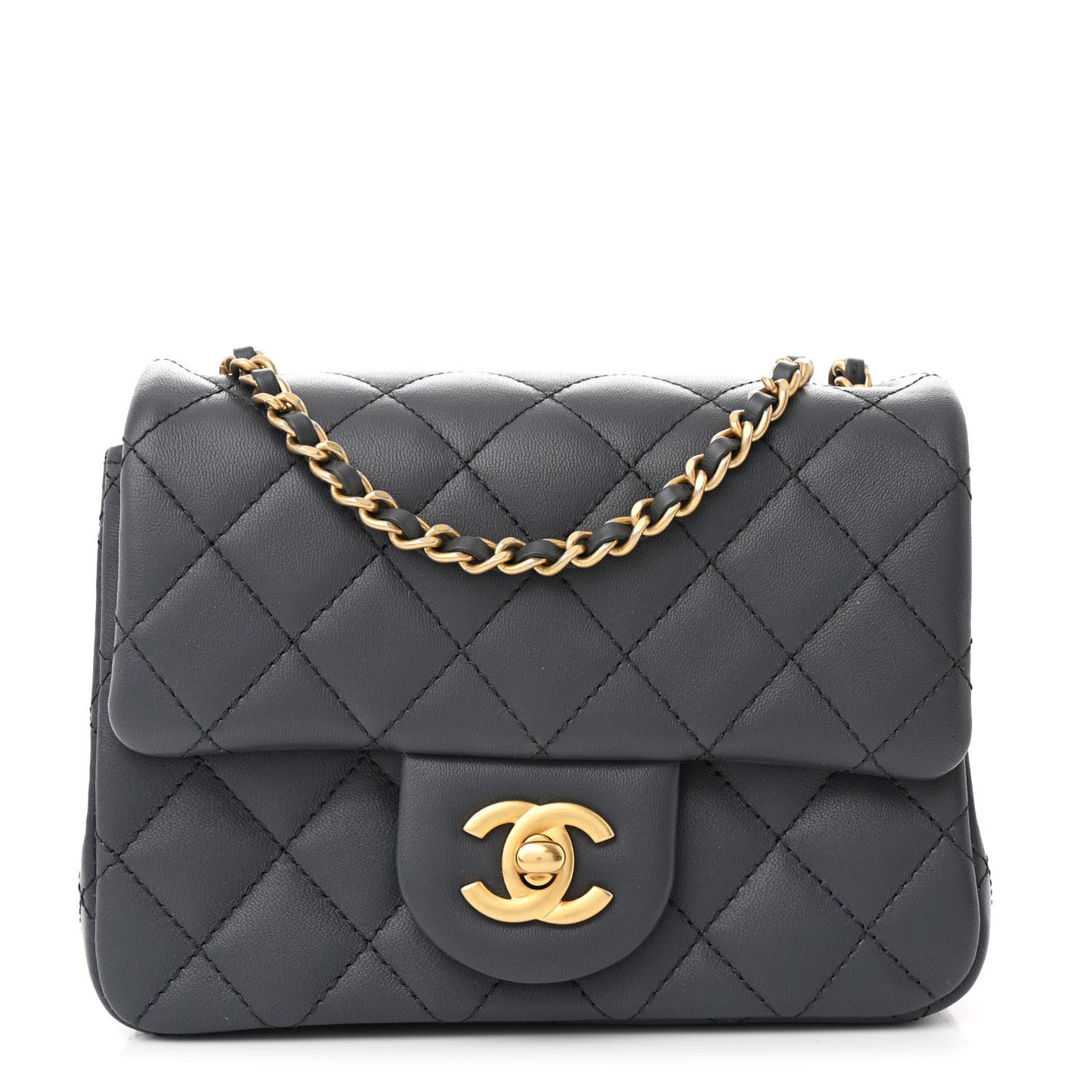 Lambskin Quilted Mini Pearl Crush Flap Dark Grey