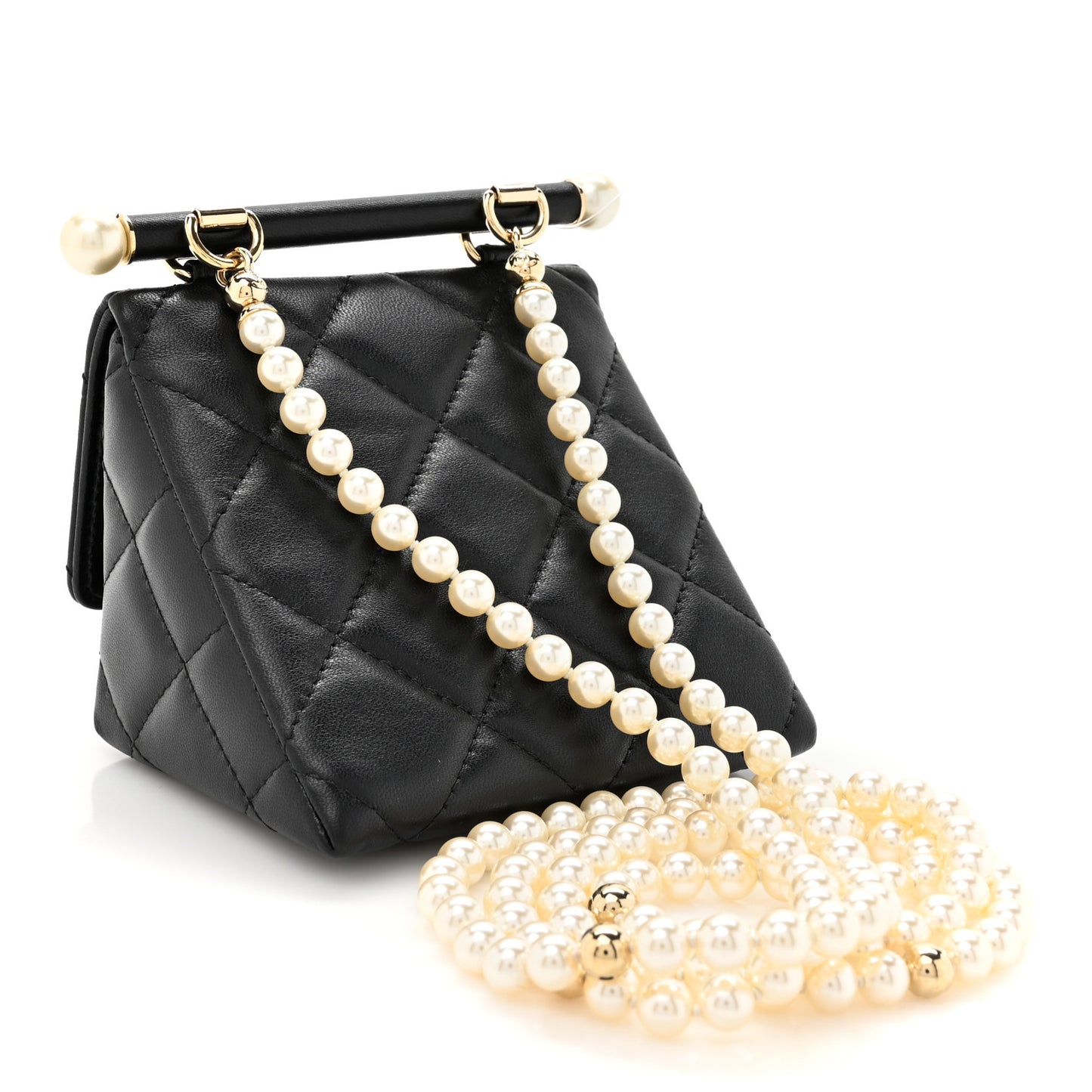 Lambskin Quilted Pearl Pyramid Clutch With Chain Black