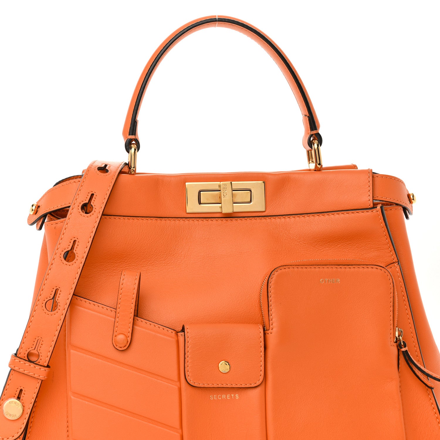 Fendi Vitello Seta Shiny Nappa Medium 3 Pocket Peekaboo Iconic Satchel Papaya 6 of 14