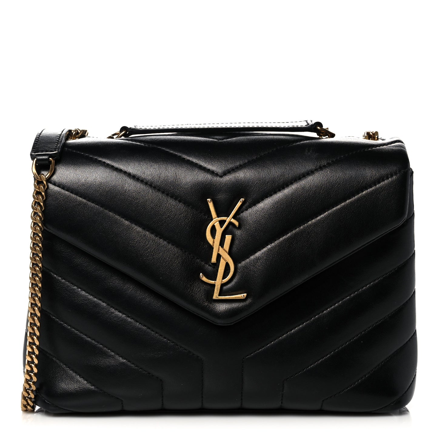 Calfskin Y Quilted Monogram Small Loulou Chain Satchel Black