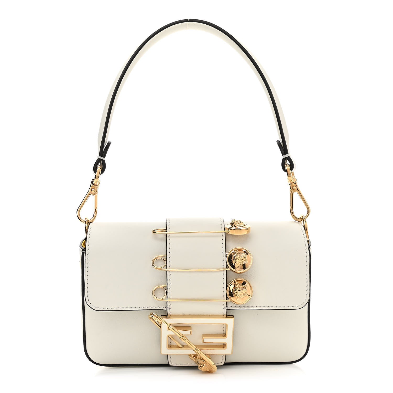 Fendi X VERSACE Vitello Seta Fendace Mini Brooch Baguette White