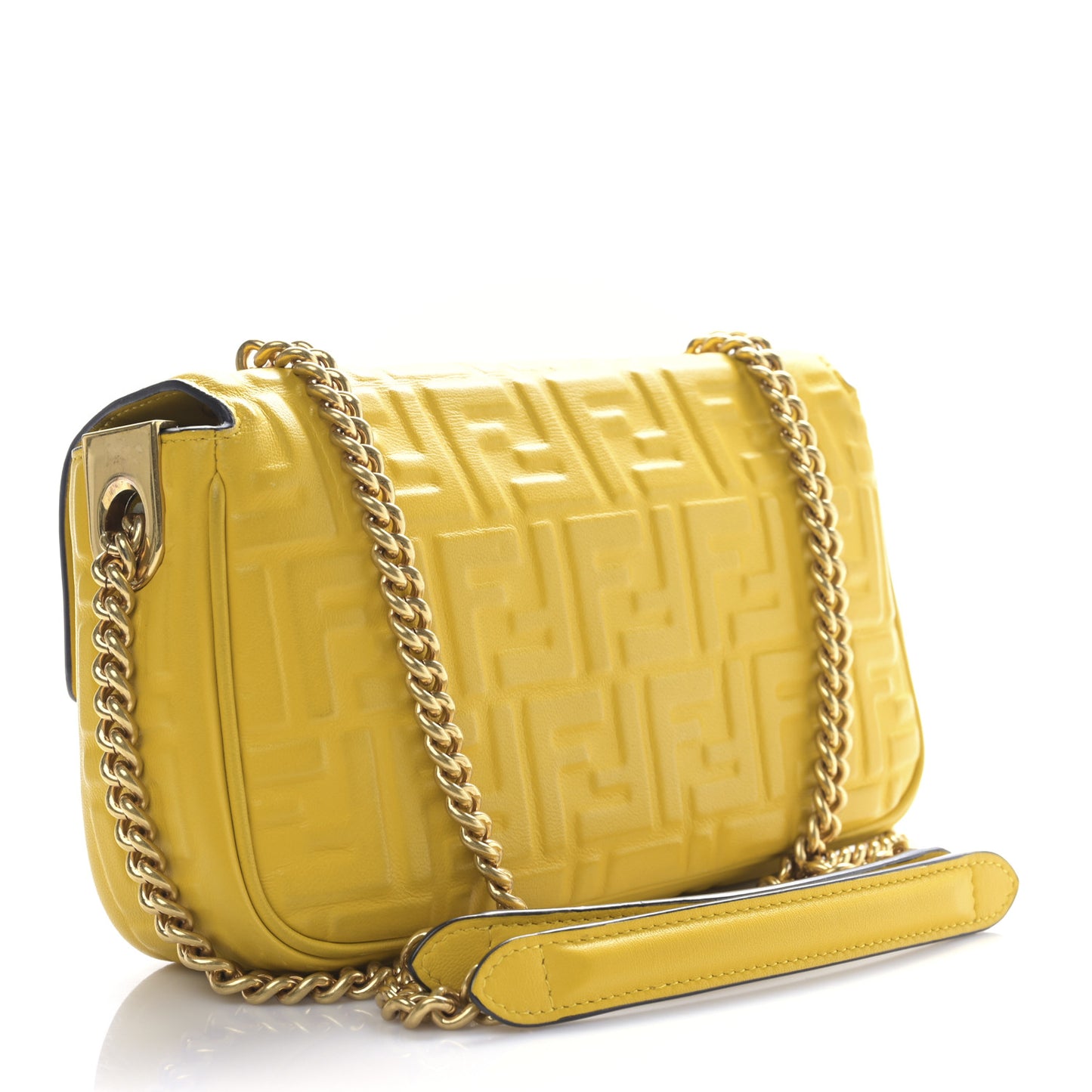 Nappa Small FF Embossed Midi Chain Baguette Mimosa