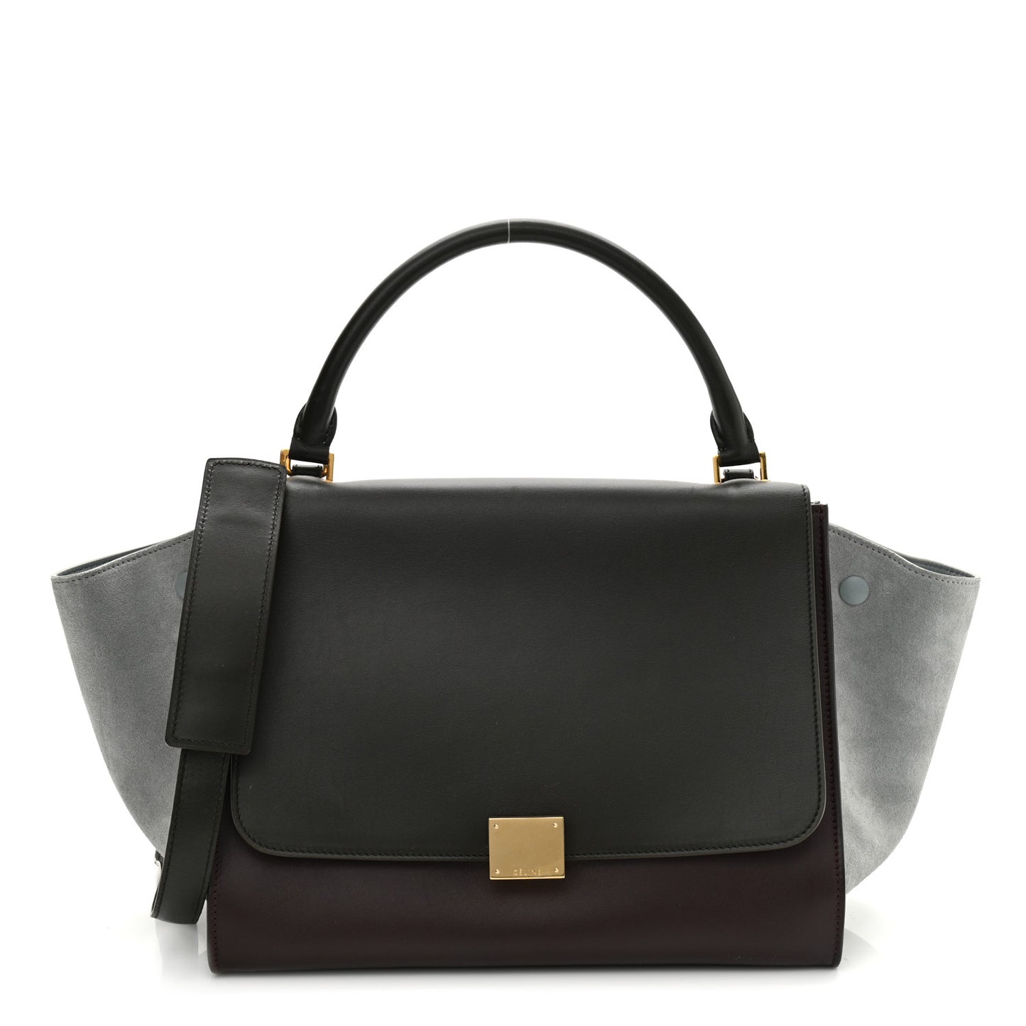 Smooth Calfskin Suede Medium Tri-Color Trapeze Dark Grey