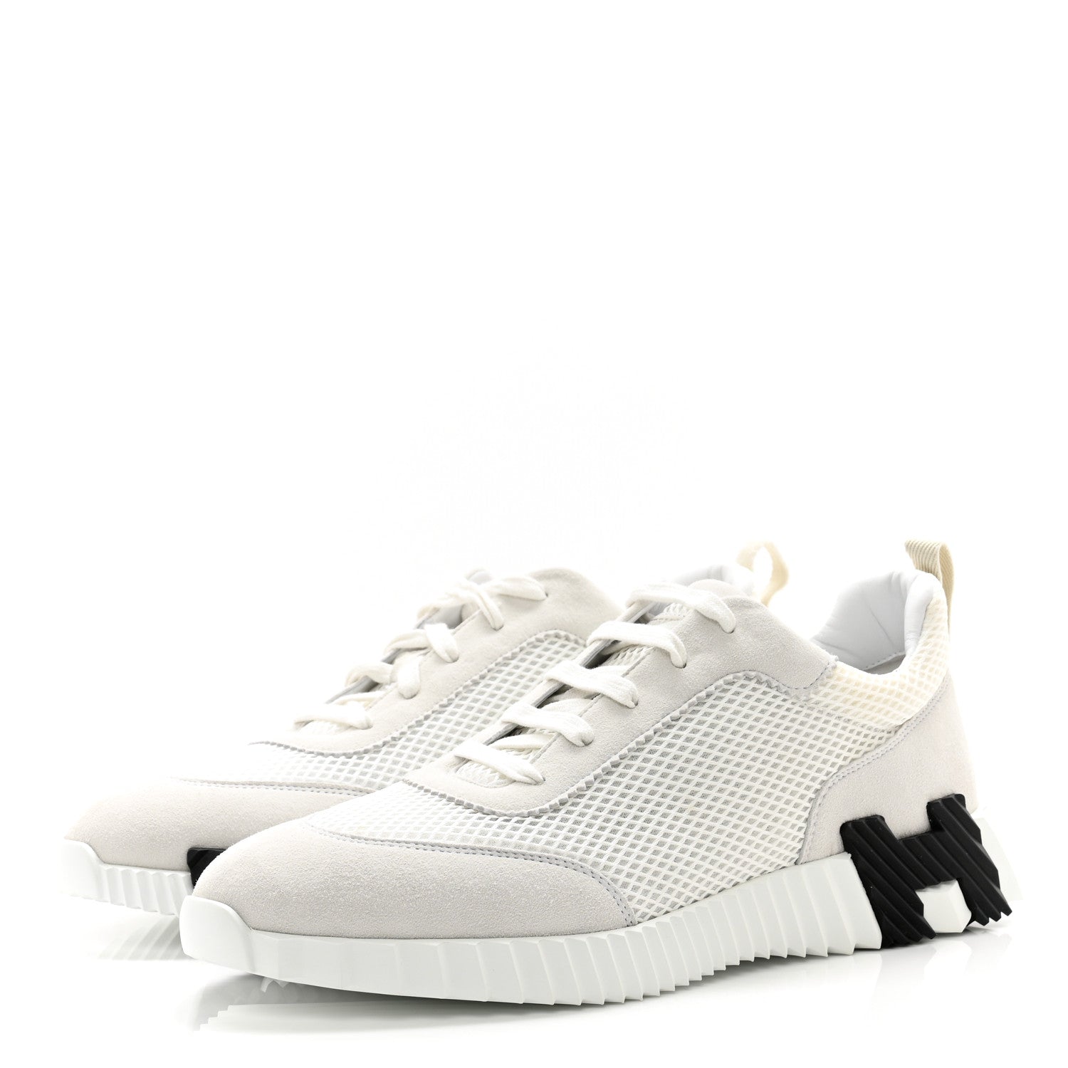 Hermes Air Mesh Suede Goatskin Bouncing Sneakers 44 White Black 3 of 8