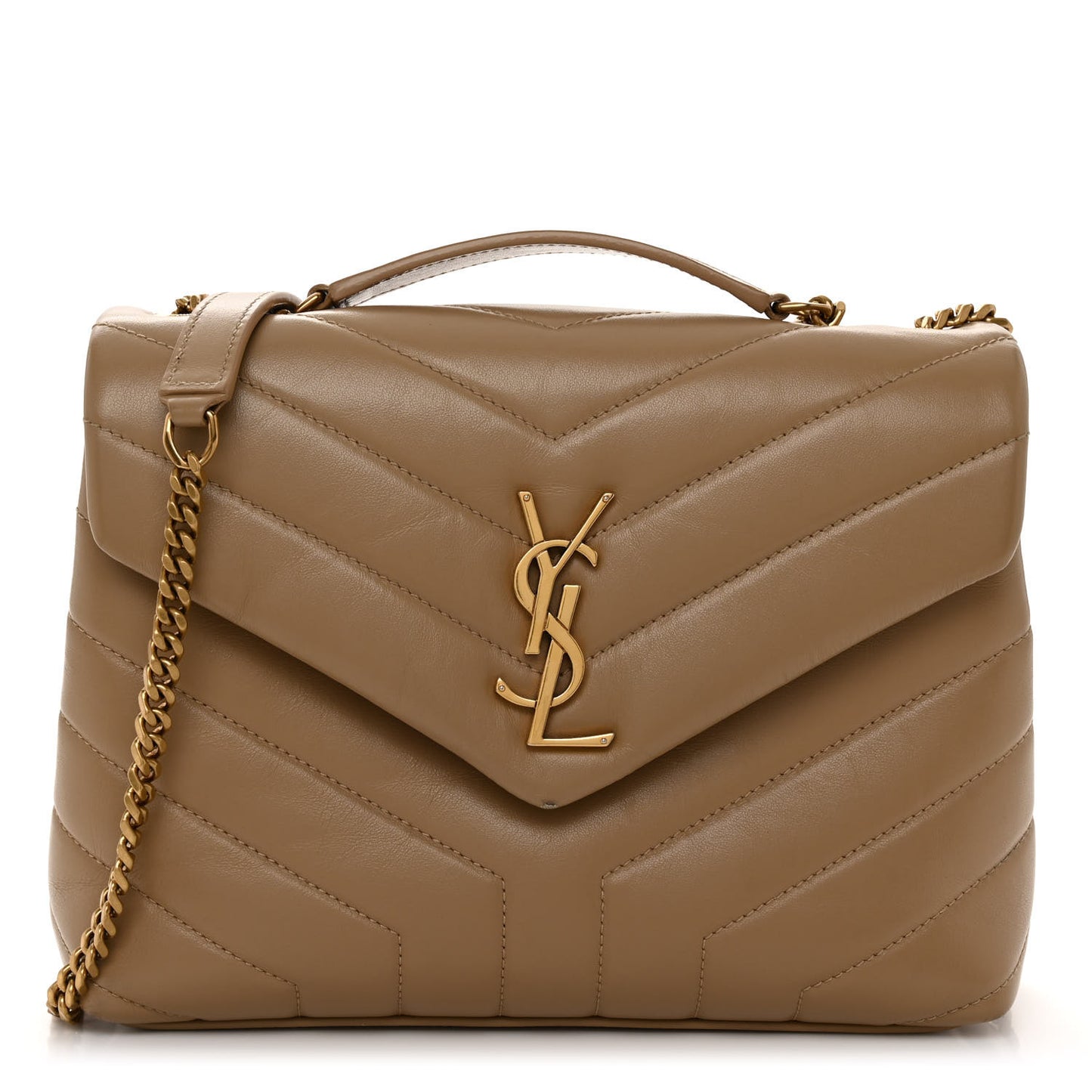 Calfskin Y Quilted Monogram Small Loulou Chain Satchel Dark Beige