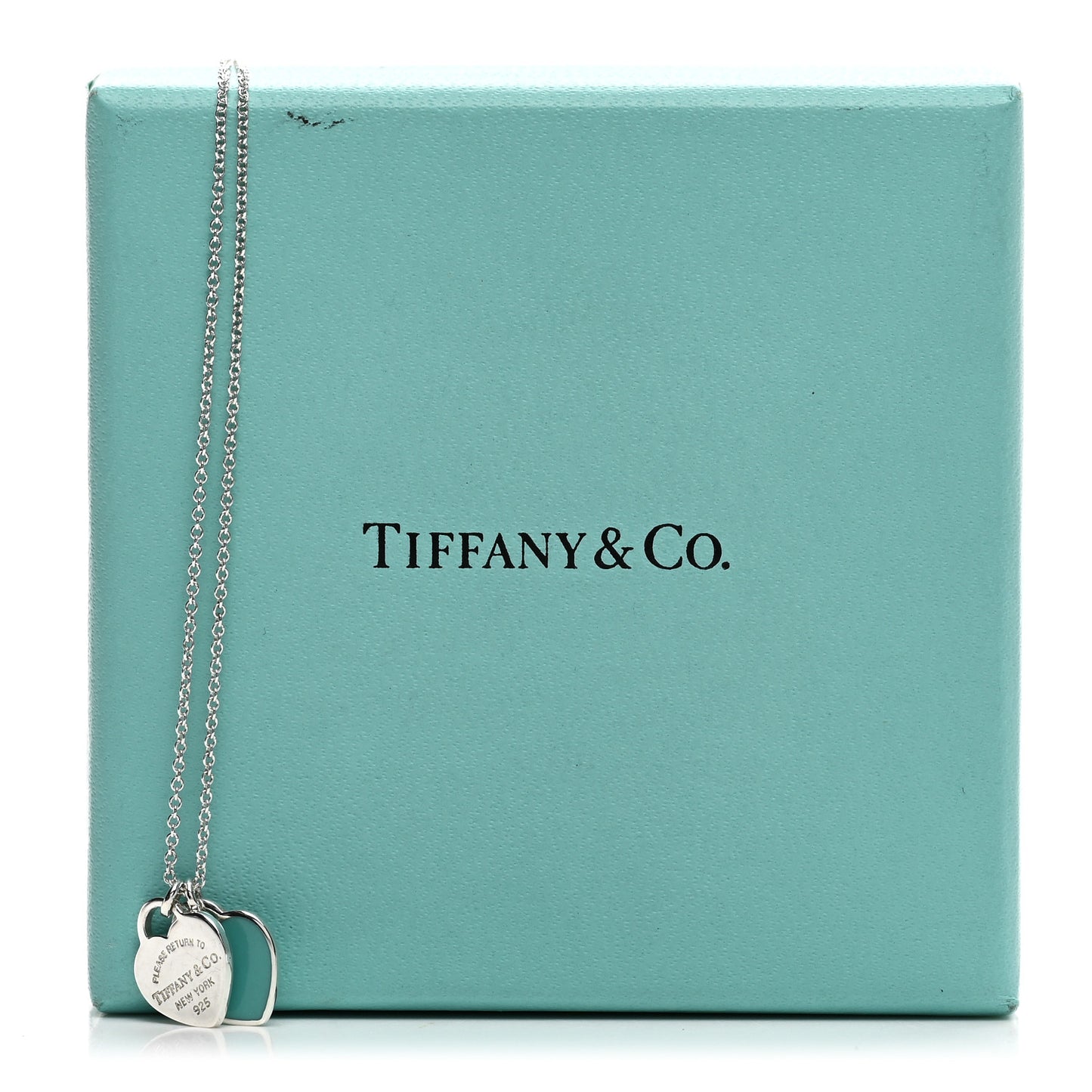 Sterling Silver Enamel Return to Tiffany Double Mini Heart Tag Pendant Necklace Blue