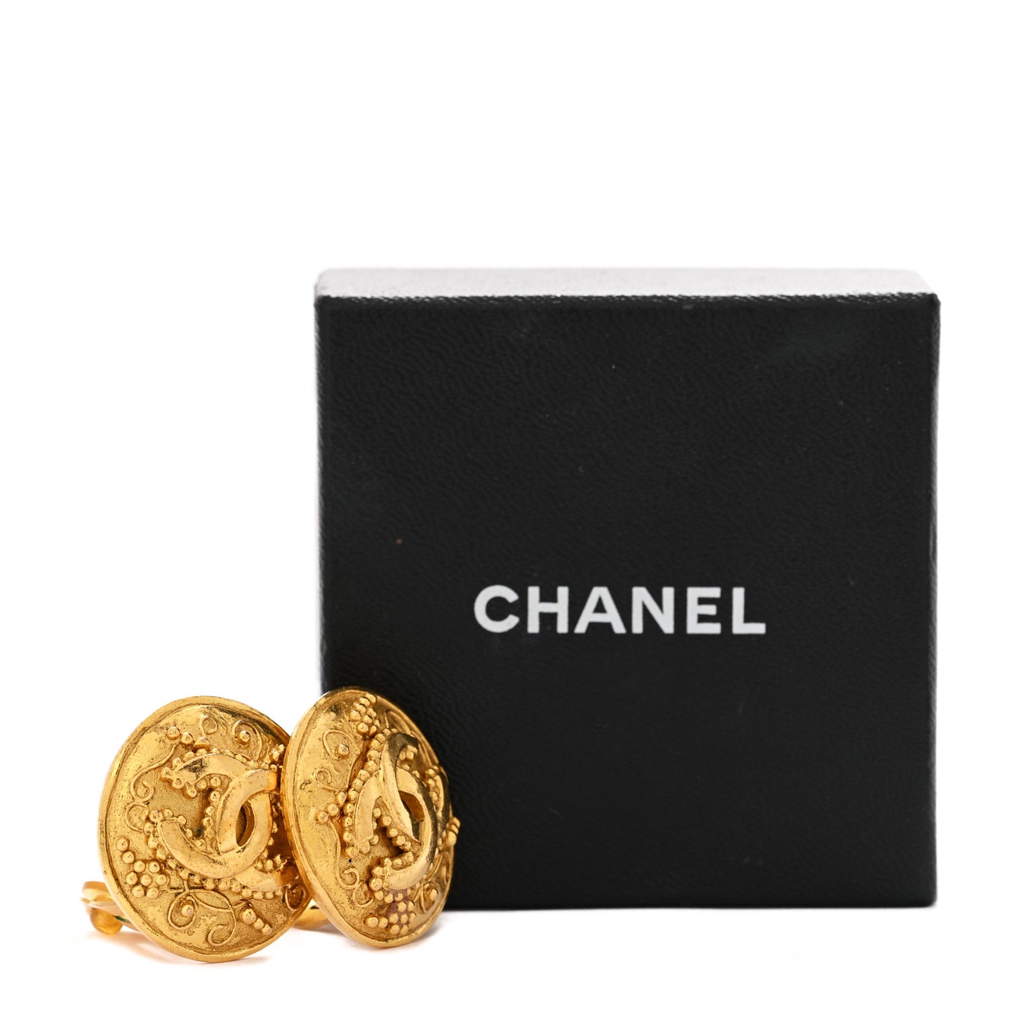 Round CC Clip On Earrings Gold