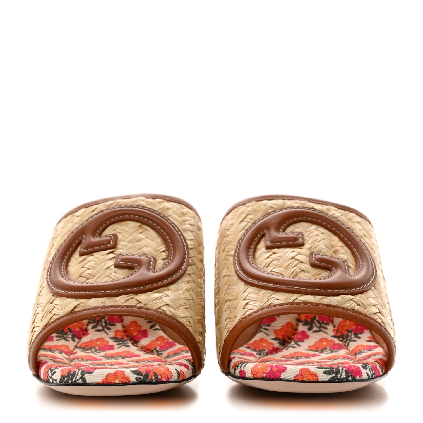 Raffia Malaga Kid Interlocking G Mabel Sandals 38.5 Natural
