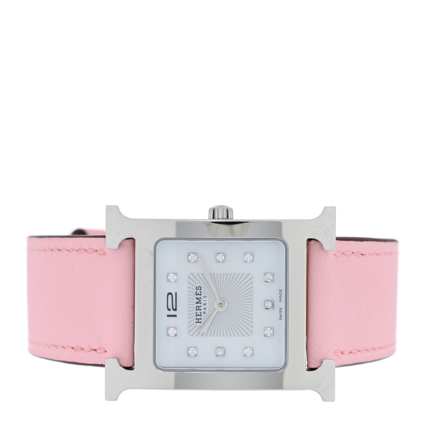 Stainless Steel Swift Diamond Mother of Pearl 26mm Heure H Hour Quartz Watch Rose Sakura