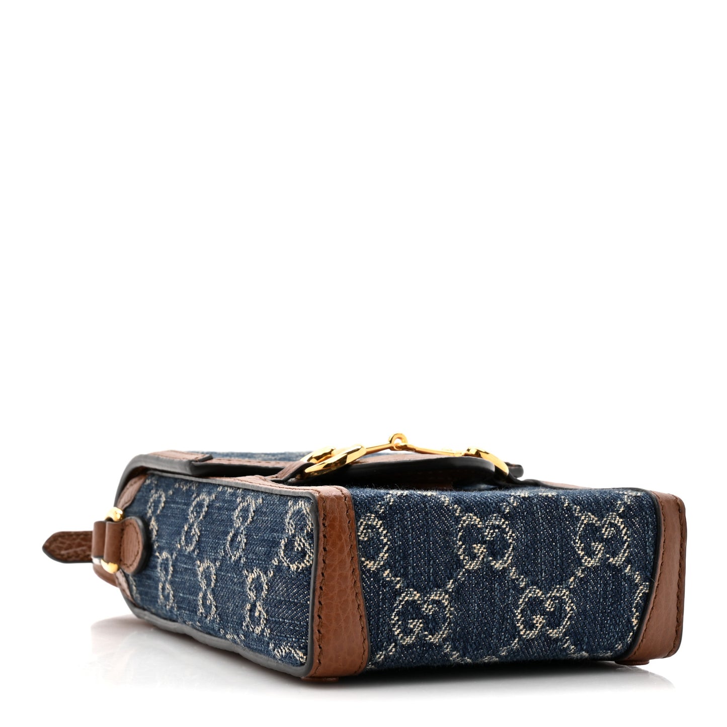 New Denim GG Monogram Dollar Calfskin Mini Horsebit 1955 Crossbody Bag Blue Tea Cuir Epilog