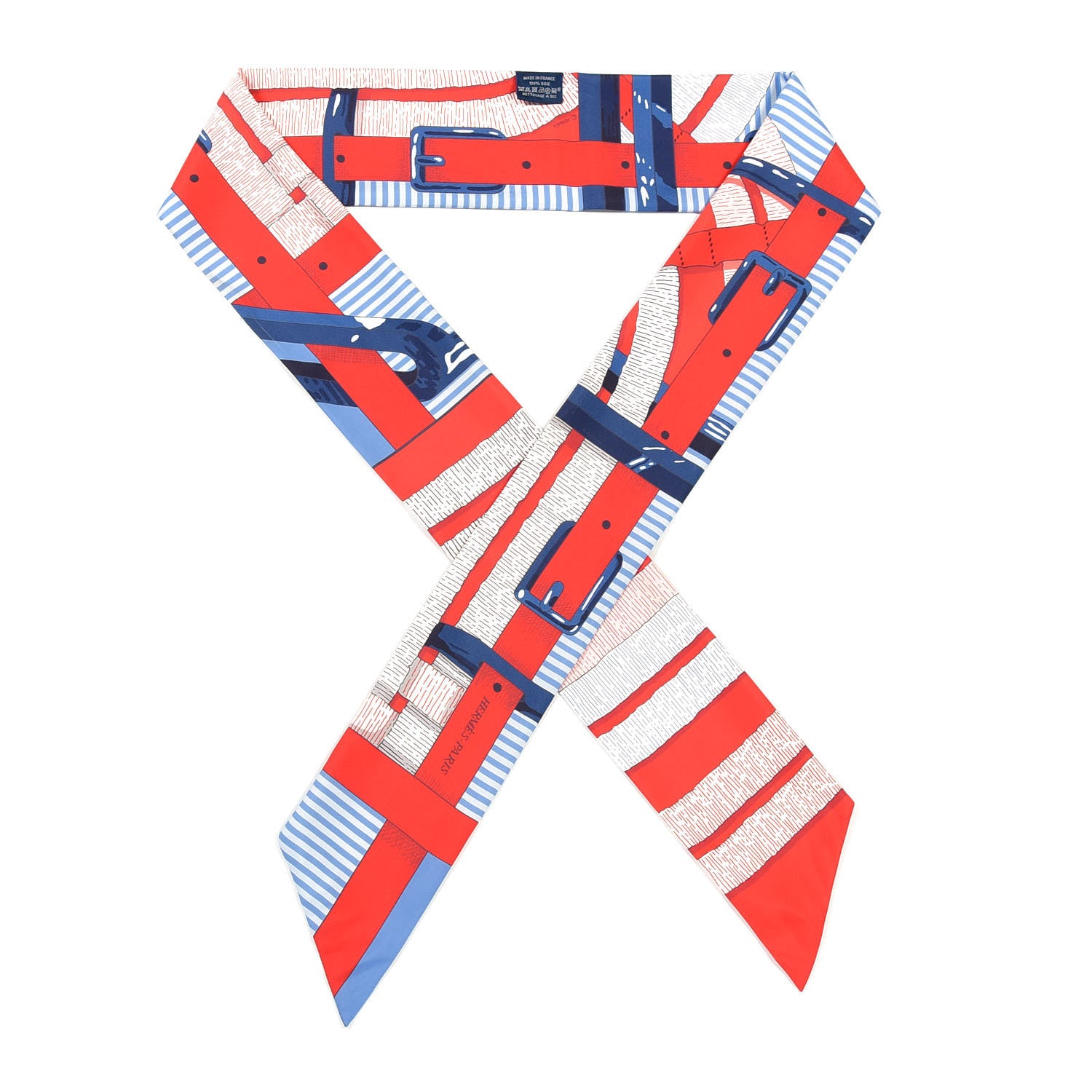 Hermes Silk Mors A Jouets Chemise Slim Maxi Twilly Rouge Bleu White 1 of 6