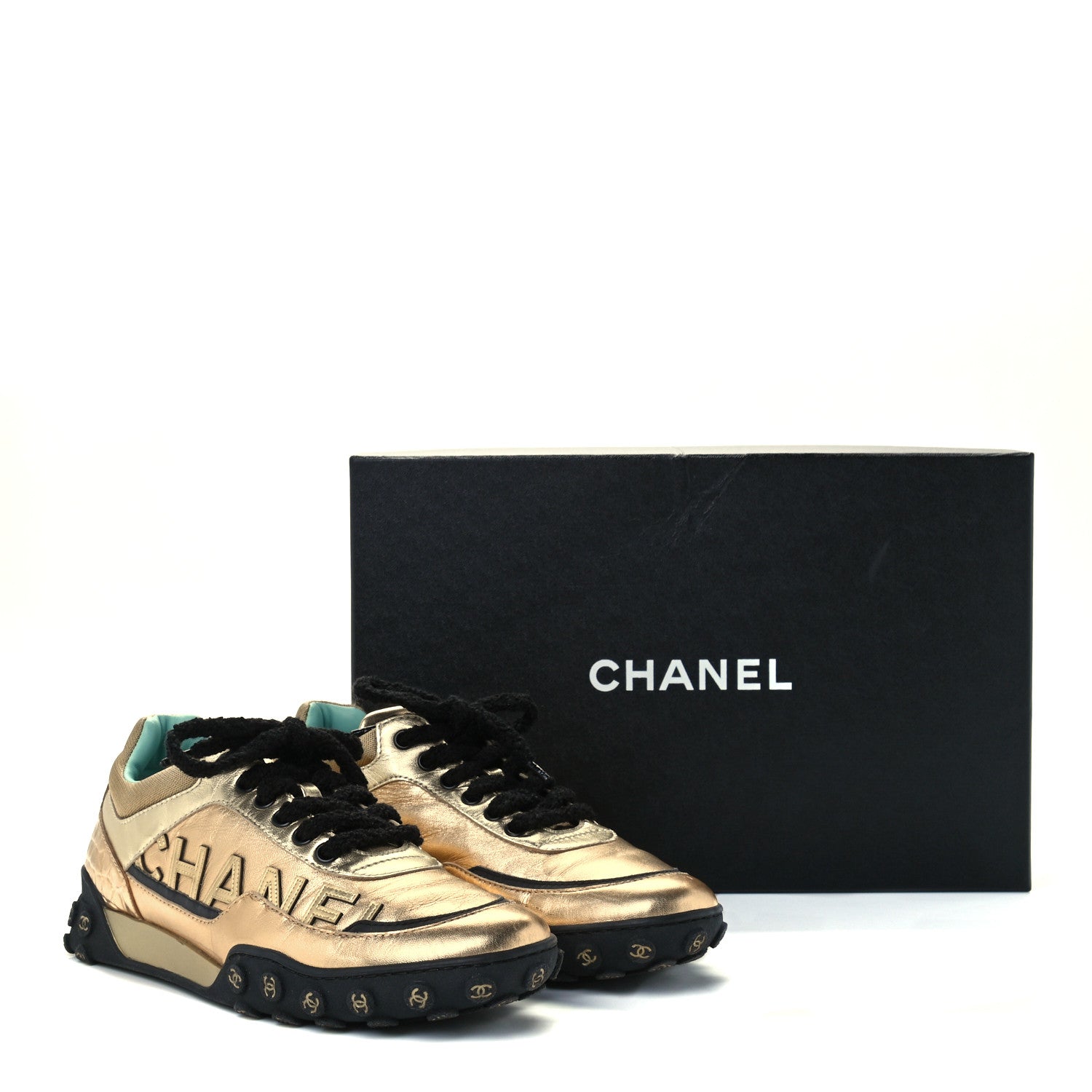 Chanel Metallic Satin Finish CC Womens Sneakers 38 Gold 11 of 11