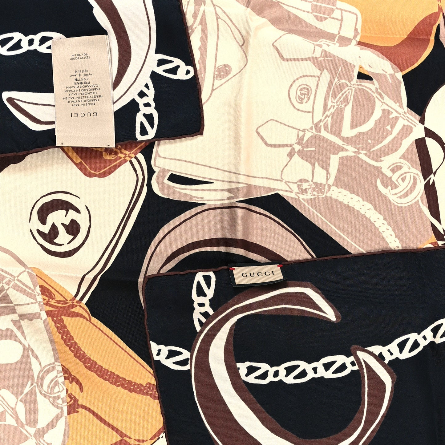 Silk Twill Bag Print Square Scarf Black