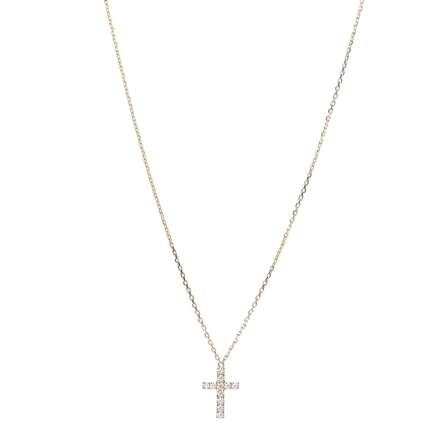 18K Pink Gold Diamond Symbols Cross Pendant Necklace