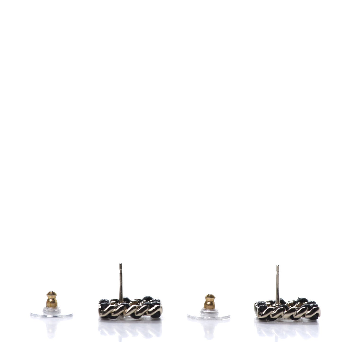 Crystal Lambskin Chain Sergeant Stud Earrings Black Gold