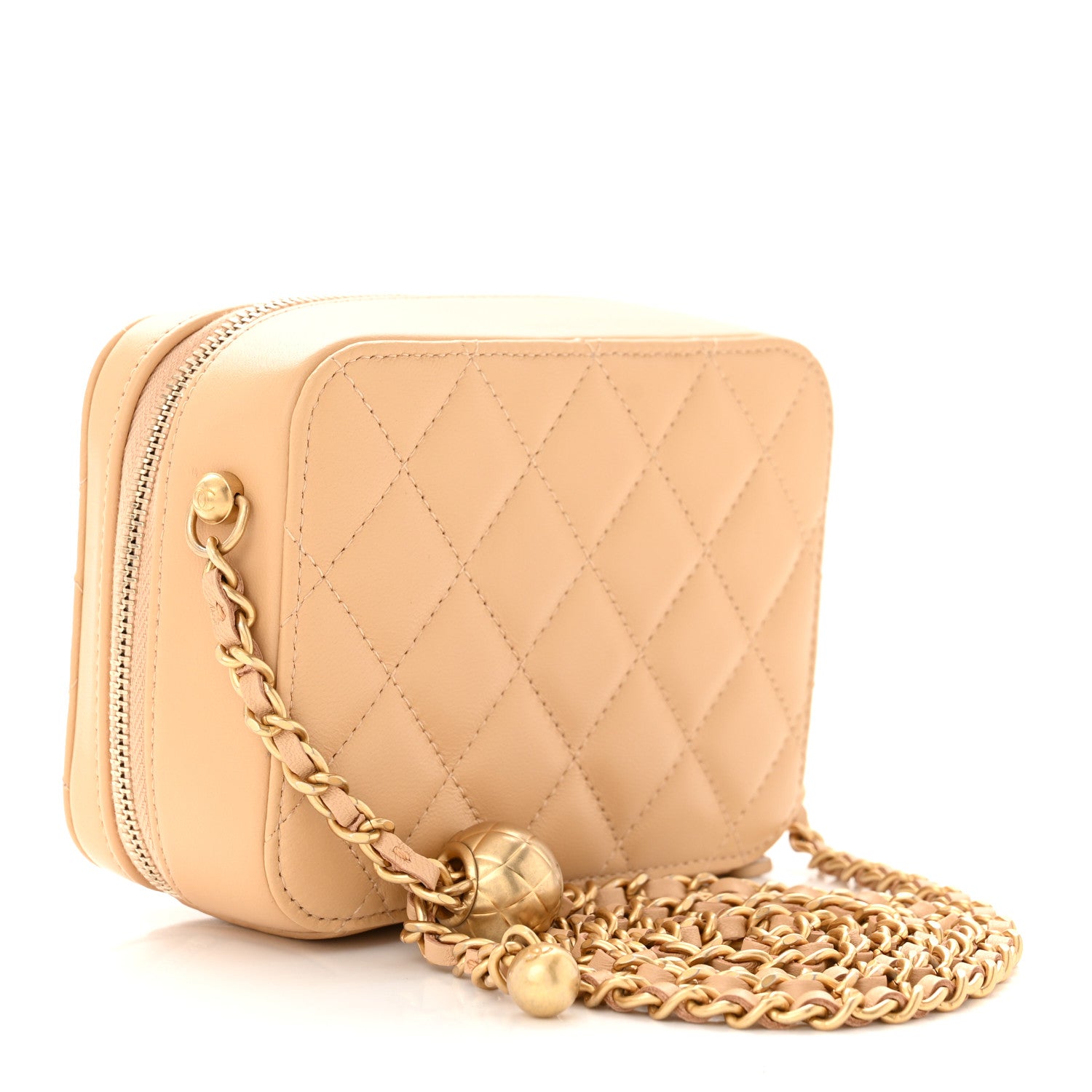 Chanel Lambskin Quilted CC Pearl Crush Camera Case Beige 3 of 11