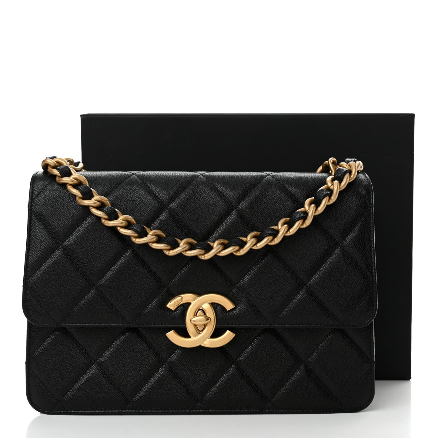 Caviar Quilted CC Large Flap Black