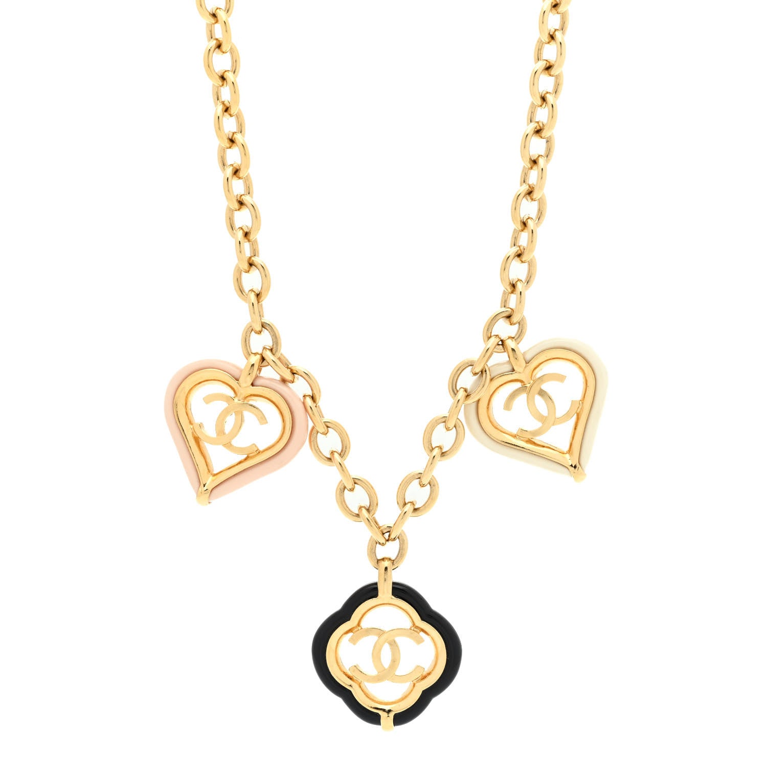 Chanel Resin Love And Clovers Charm Necklace Gold Multicolor