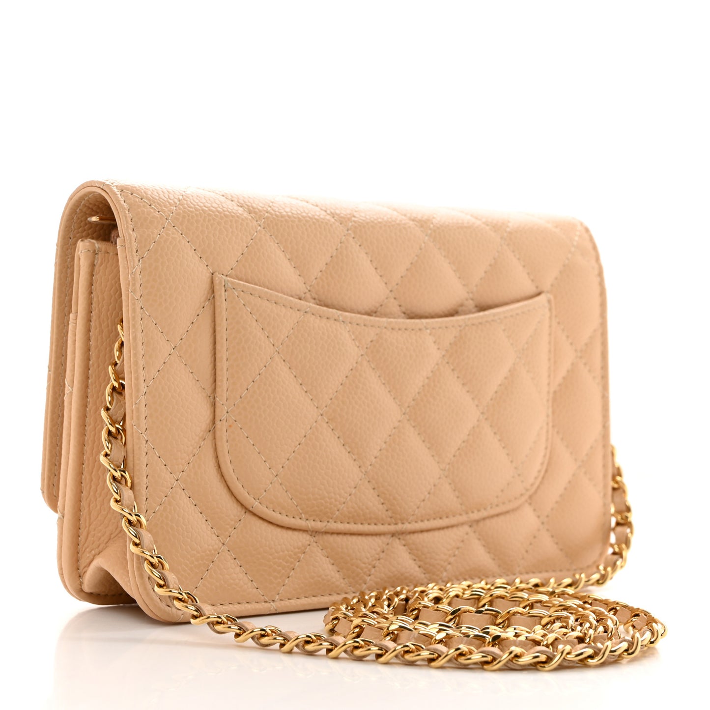 Caviar Quilted Wallet on Chain WOC Beige