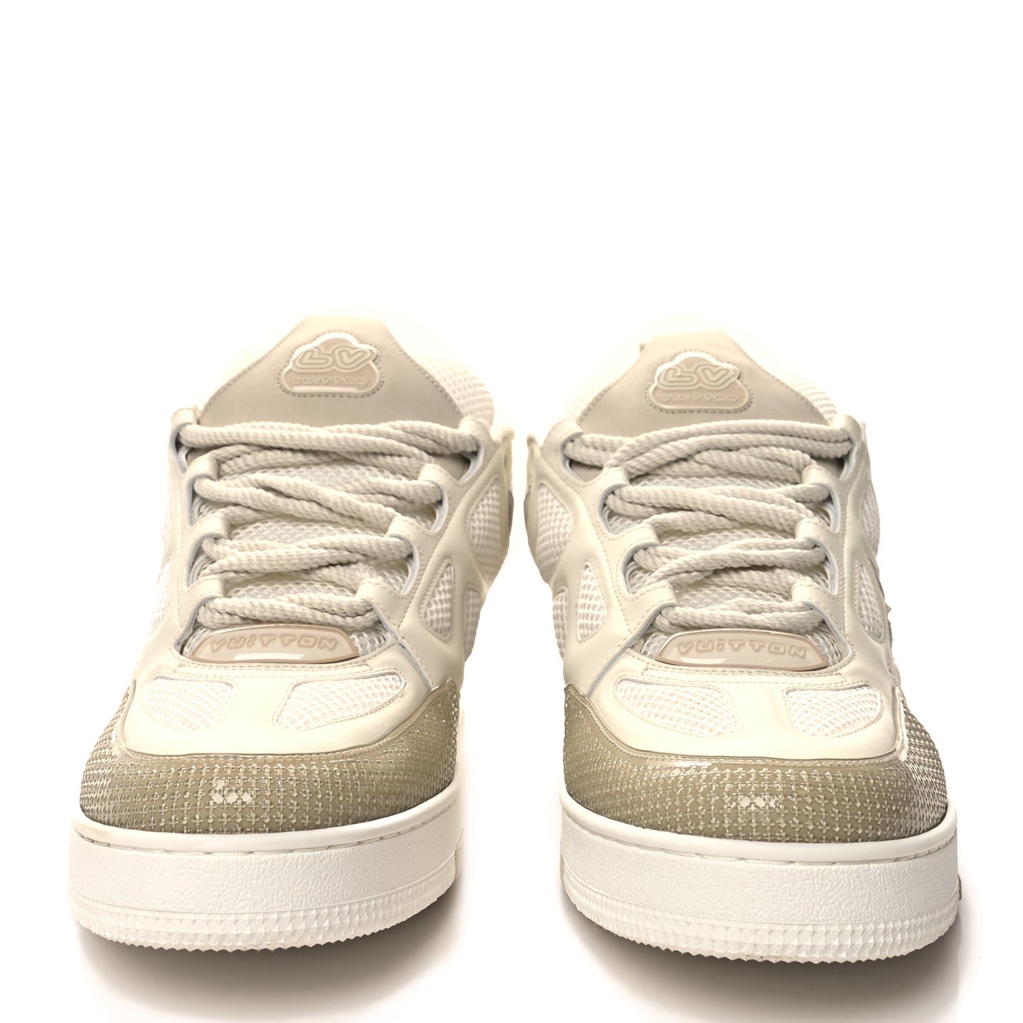 Mens LV Calfskin Mesh Skate Sneaker 12 Beige White