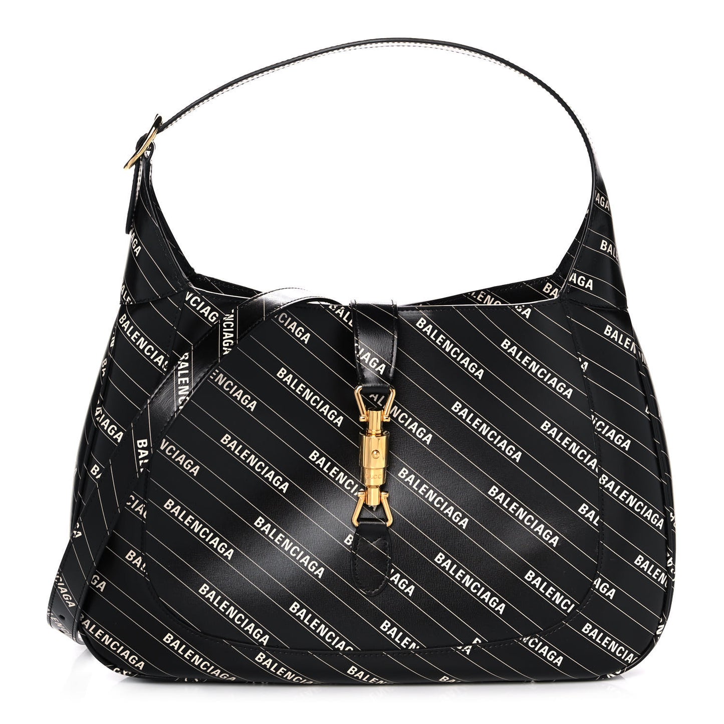 X BALENCIAGA Calfskin Logo Print Medium Jackie 1961 Hobo Black