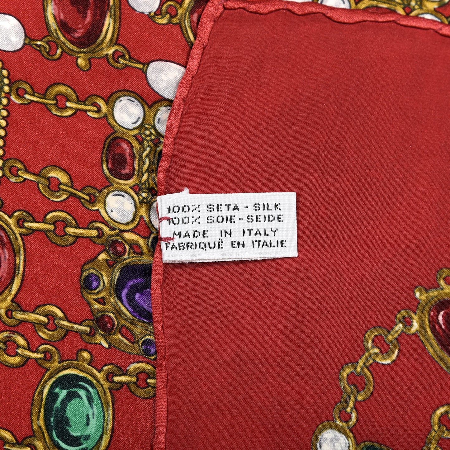 Silk Pearl Jewel Chain Print Scarf Red